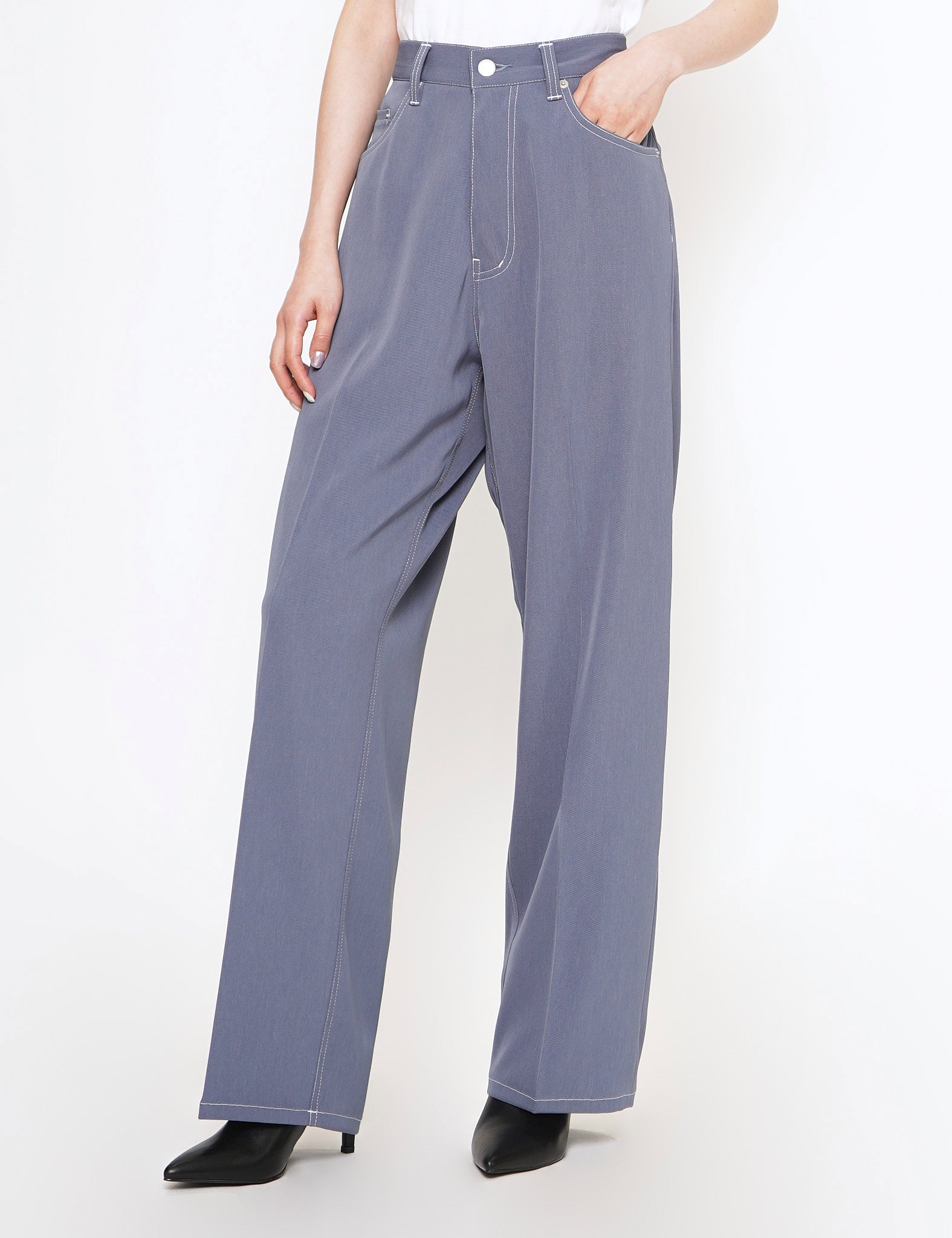 FOG BLUE 5 POCKETS WIDE LEG STRAIGHT PANTS