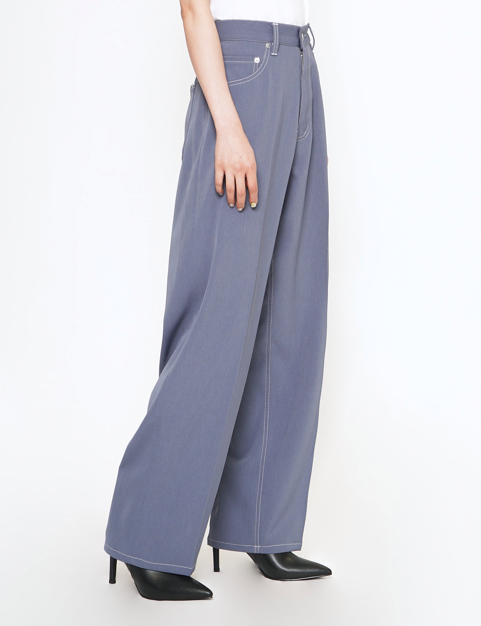 FOG BLUE 5 POCKETS WIDE LEG STRAIGHT PANTS