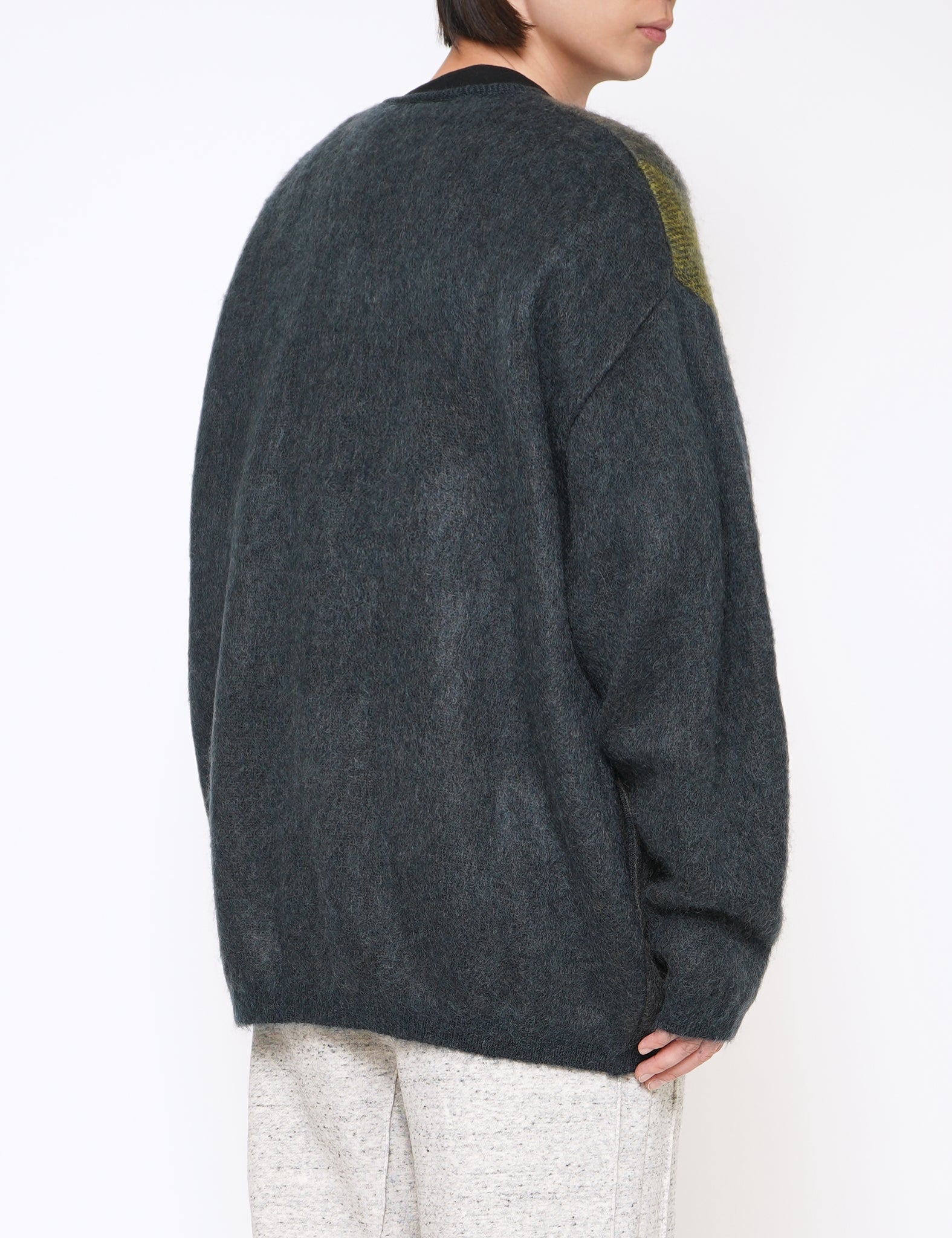 GREEN SQUARE PANEL MOHAIR CARDIGAN