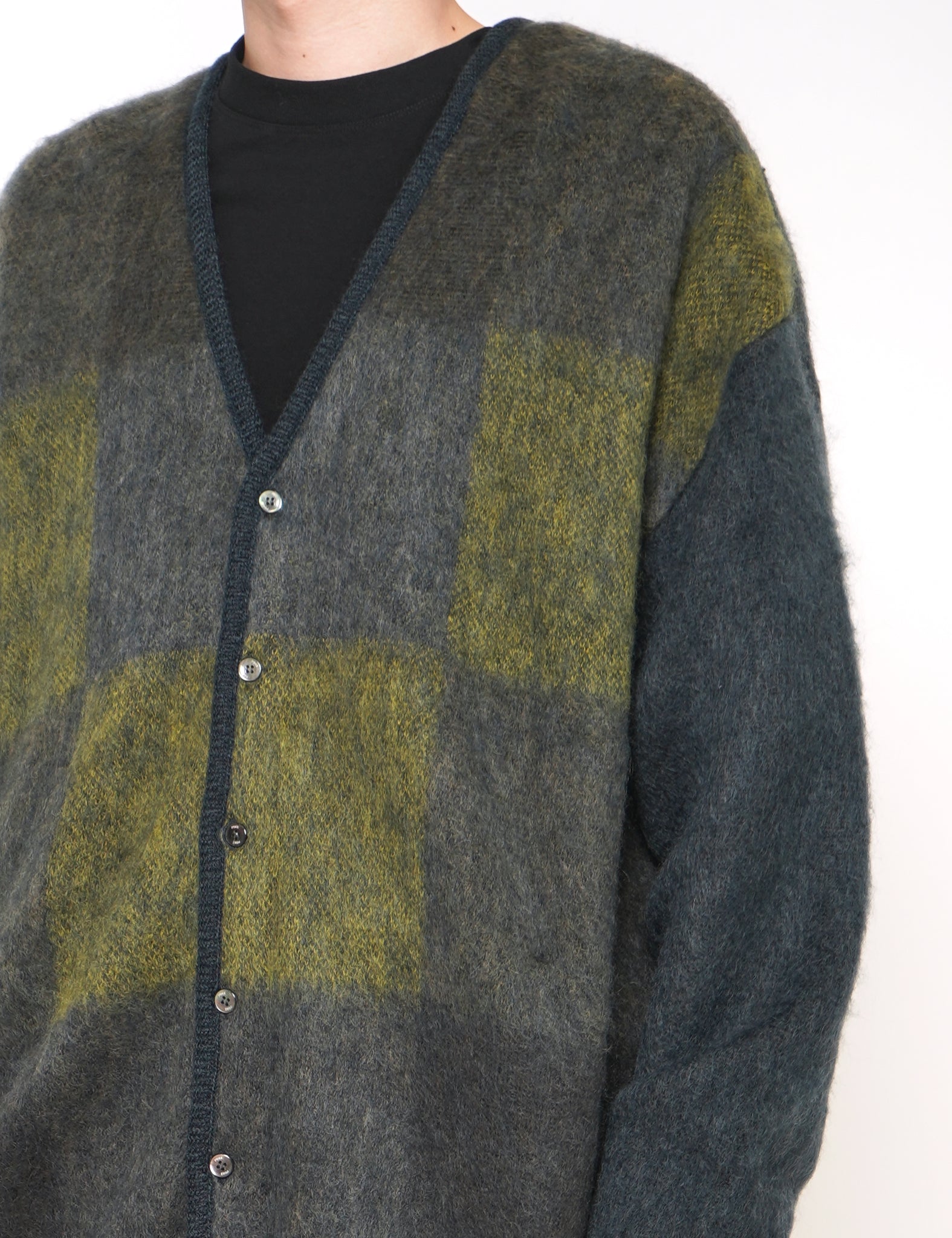 GREEN SQUARE PANEL MOHAIR CARDIGAN