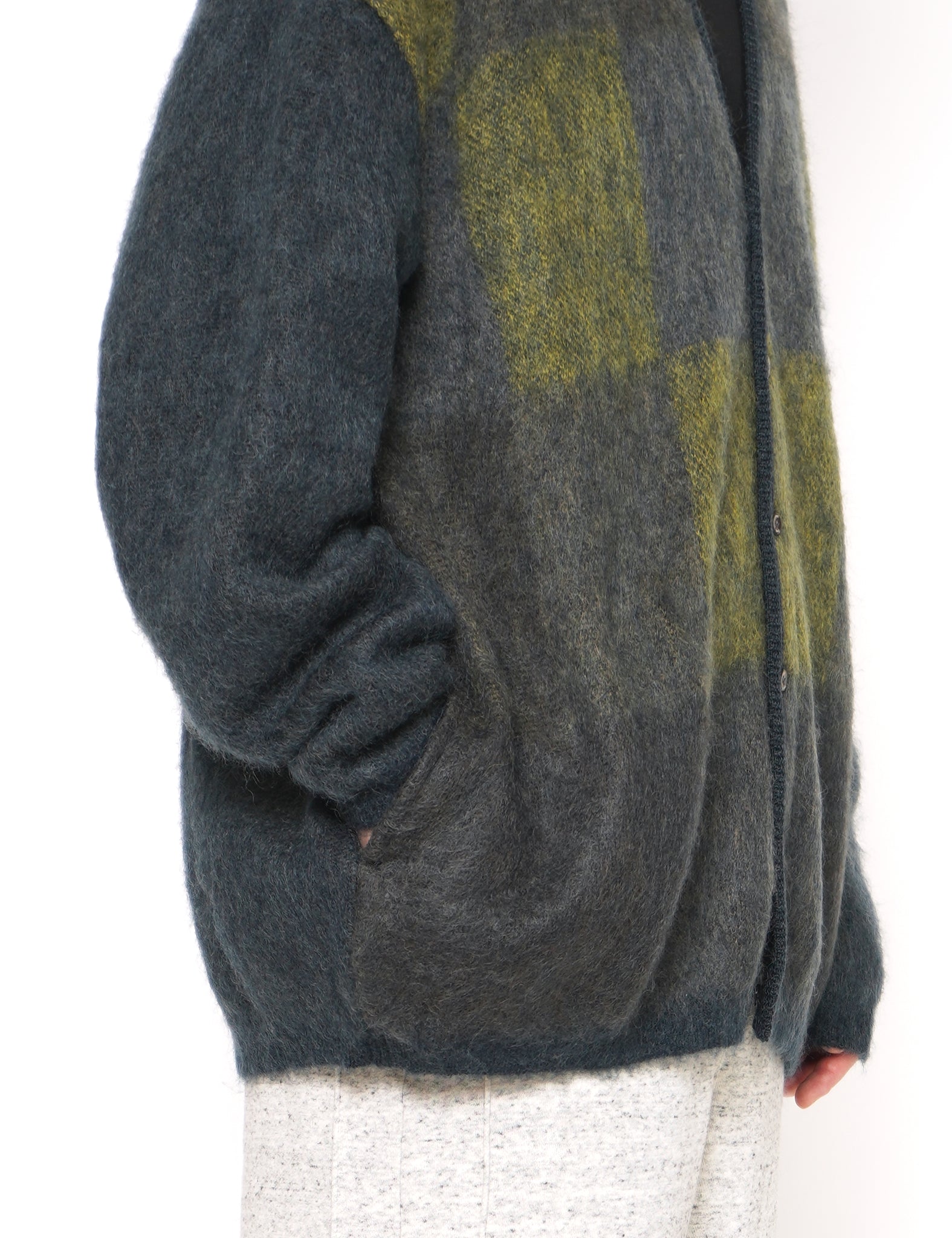 GREEN SQUARE PANEL MOHAIR CARDIGAN