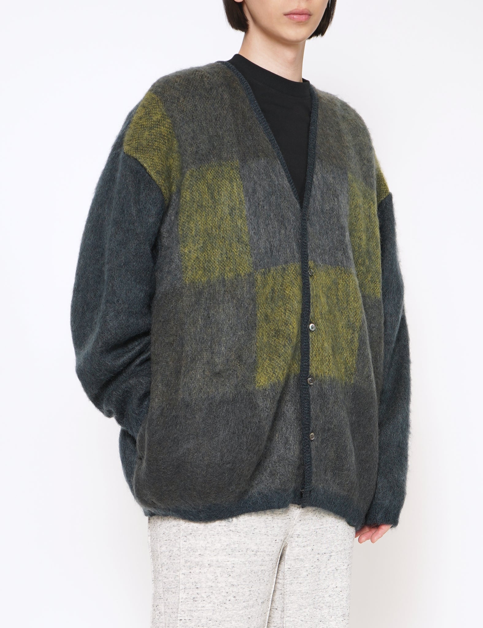 GREEN SQUARE PANEL MOHAIR CARDIGAN