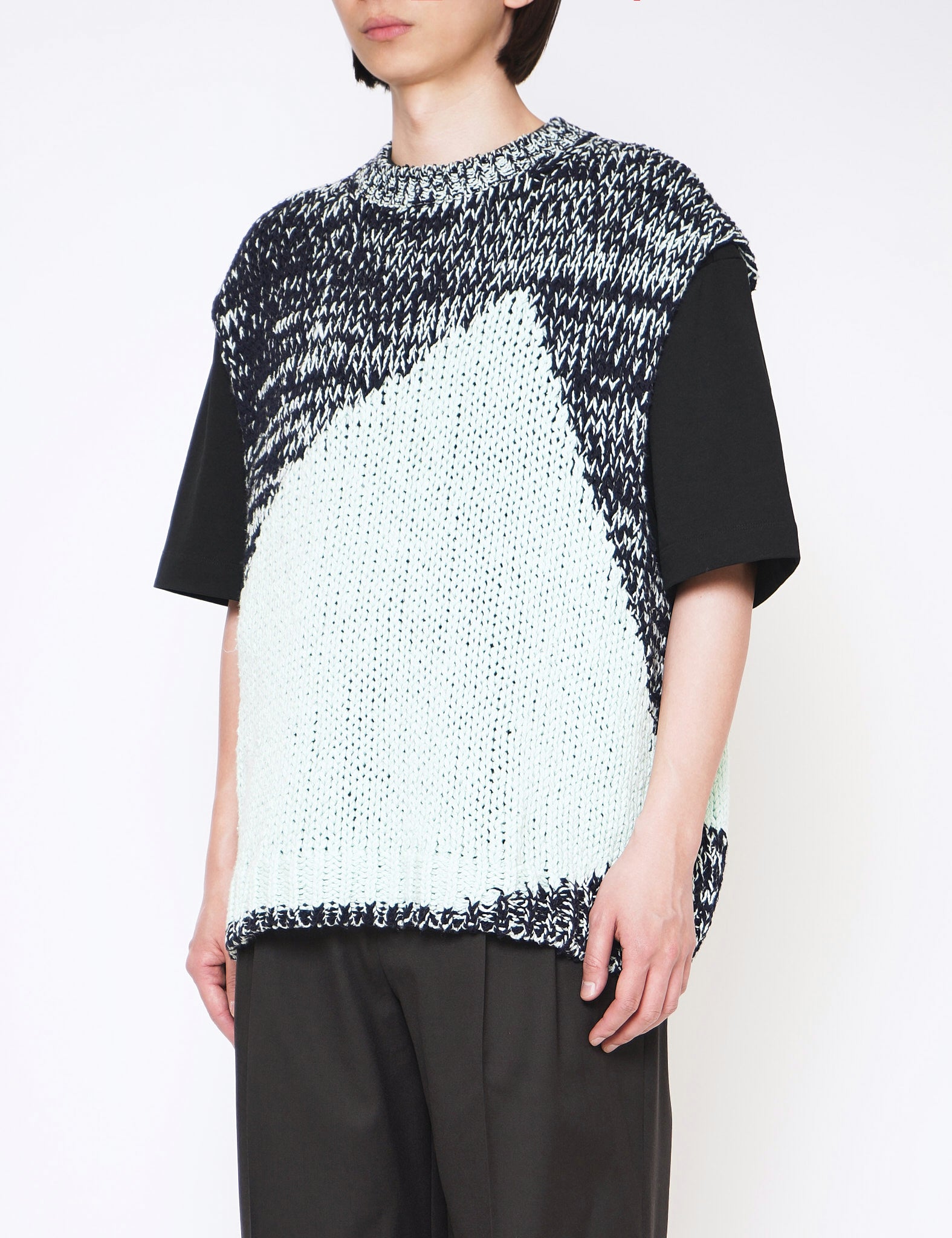 MIST GREEN INTARSIA CREWNECK VEST