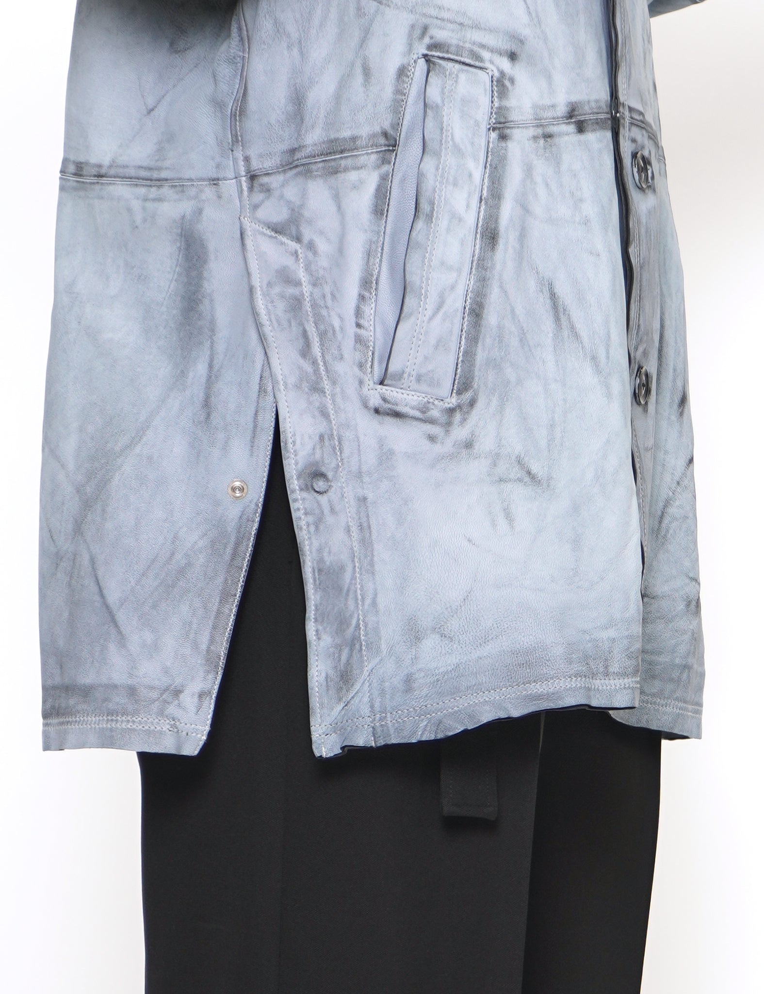 WHITE CUT-OFF LEATHER CAR COAT