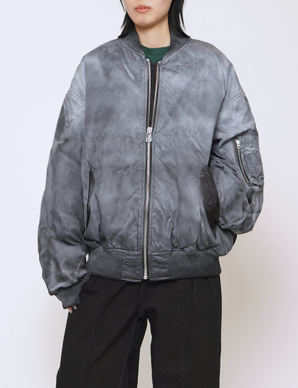 YOKE WHITE SPRAY PRINTED BOMBER JACKET