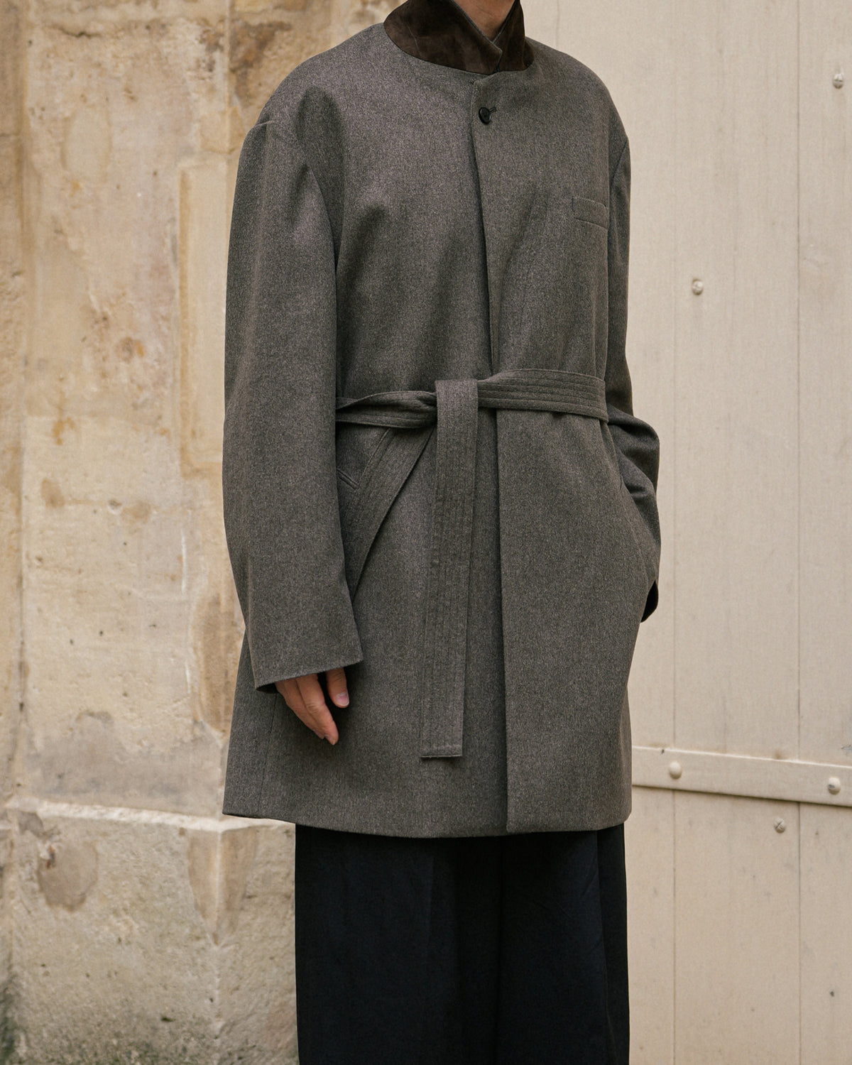 TAUPE WOOL DOESKIN HALF COAT