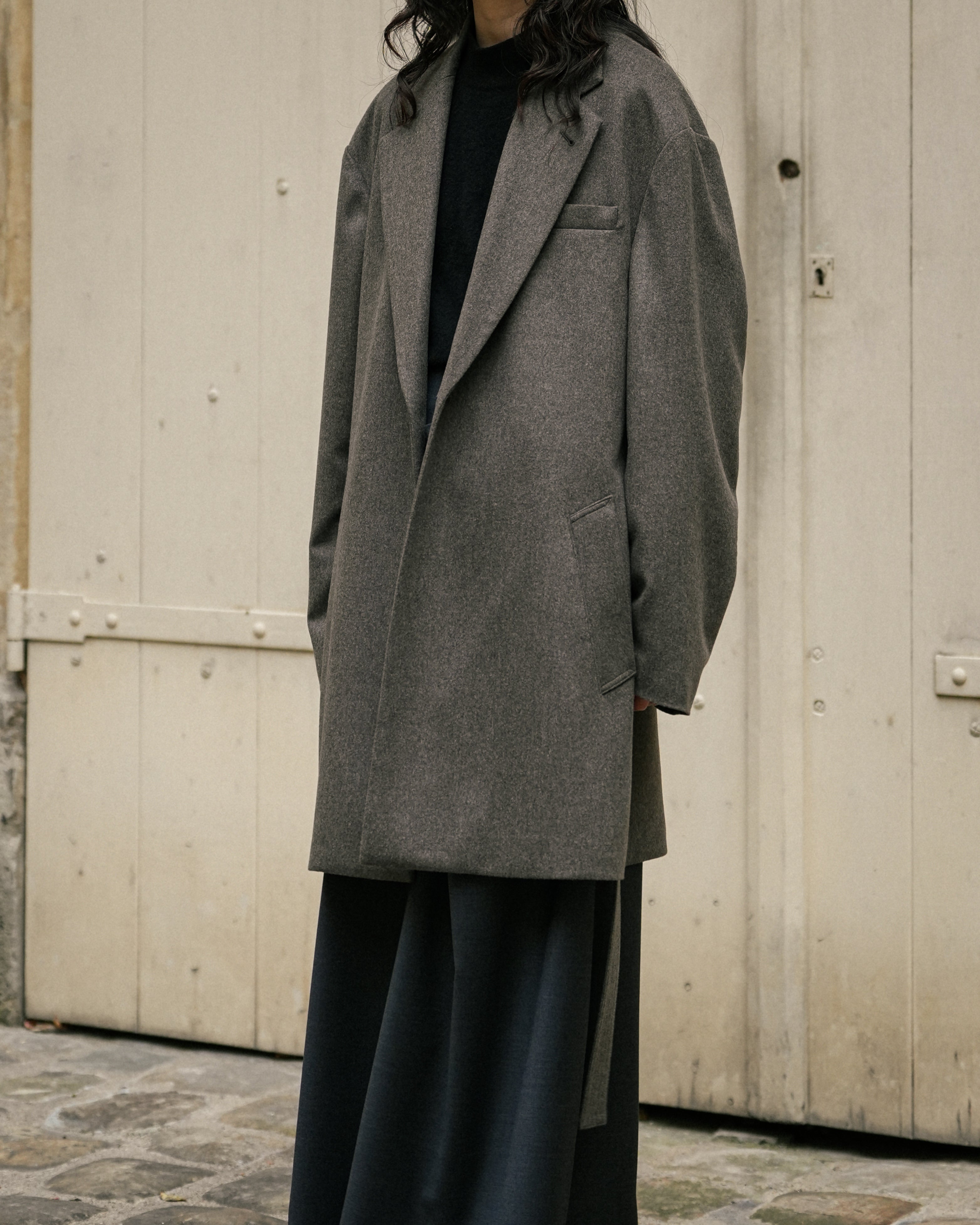 TAUPE WOOL DOESKIN HALF COAT