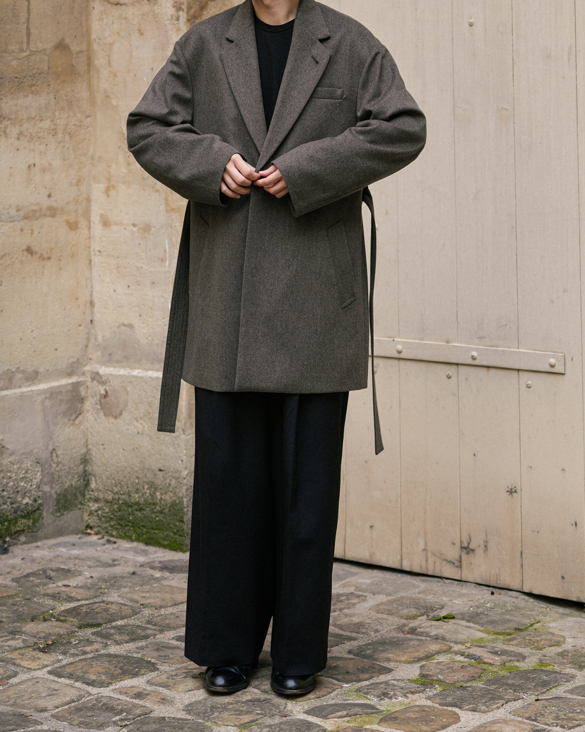 TAUPE WOOL DOESKIN HALF COAT