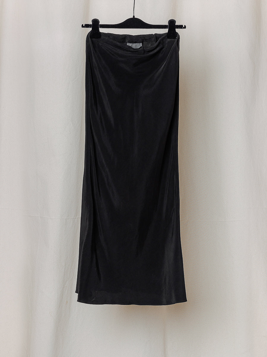 BLACK CUPRO BIAS CUT SKIRT