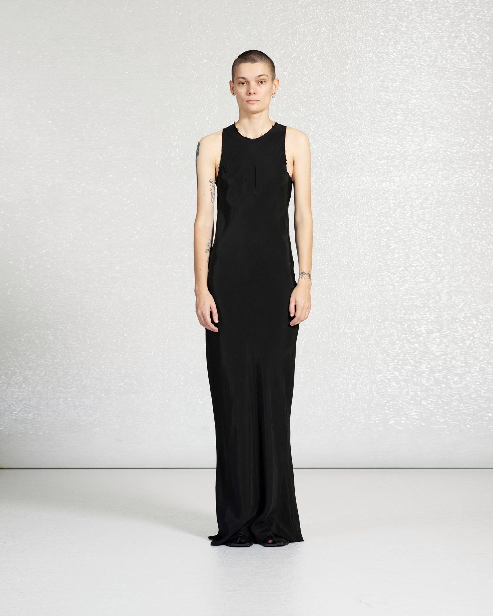 BLACK CUPRO BIAS CUT DRESS