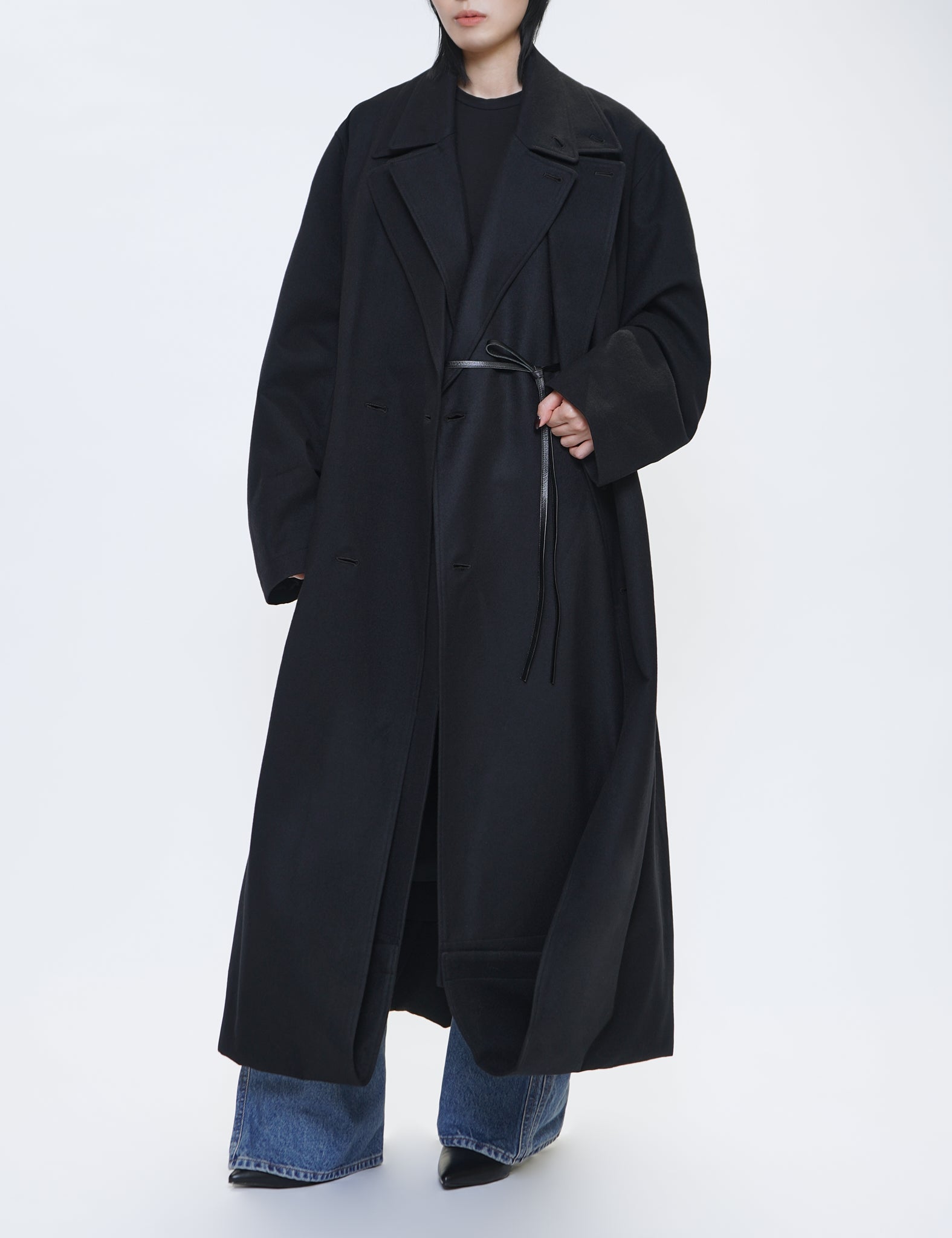 BLACK OVERSIZED LAYERED COMBINATION COAT
