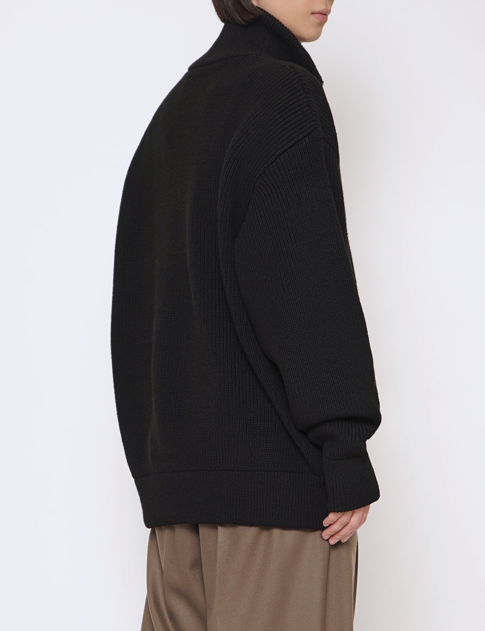 BLACK OVERSIZED DRIVERS KNIT HALF ZIP PULLOVER