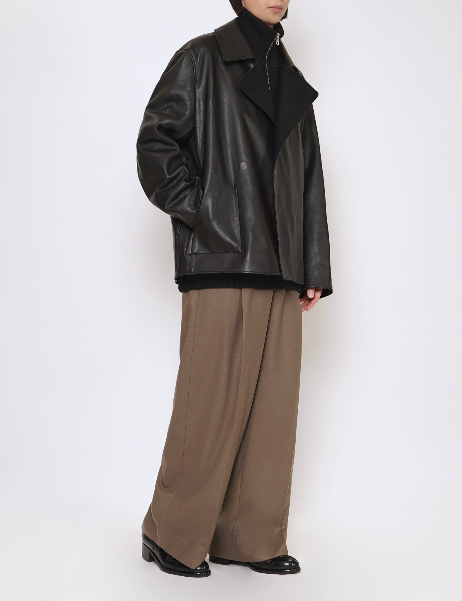 BLACK OVERSIZED DRIVERS KNIT HALF ZIP PULLOVER