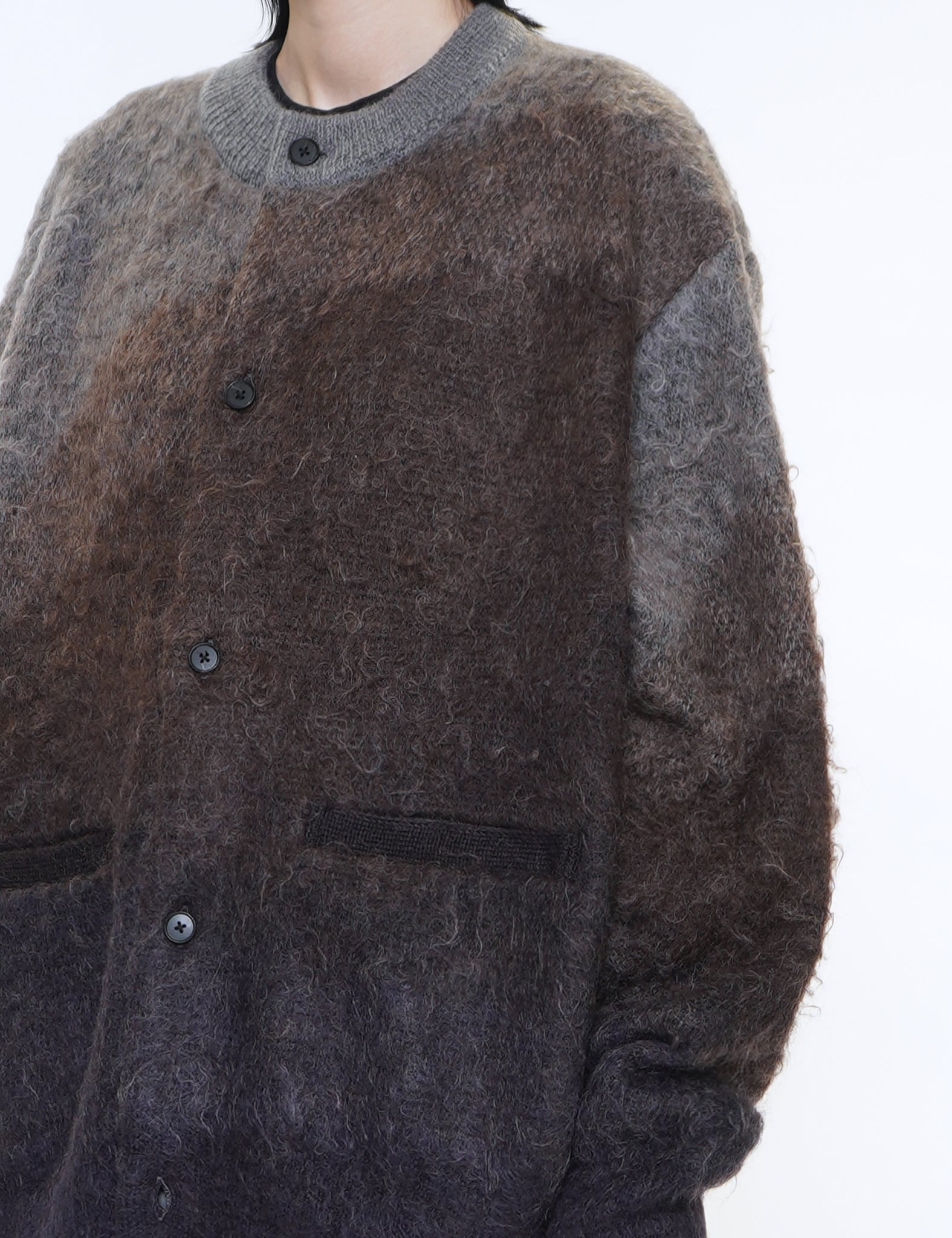 BROWN CREAM GRADATION MOHAIR KNIT CARDIGAN