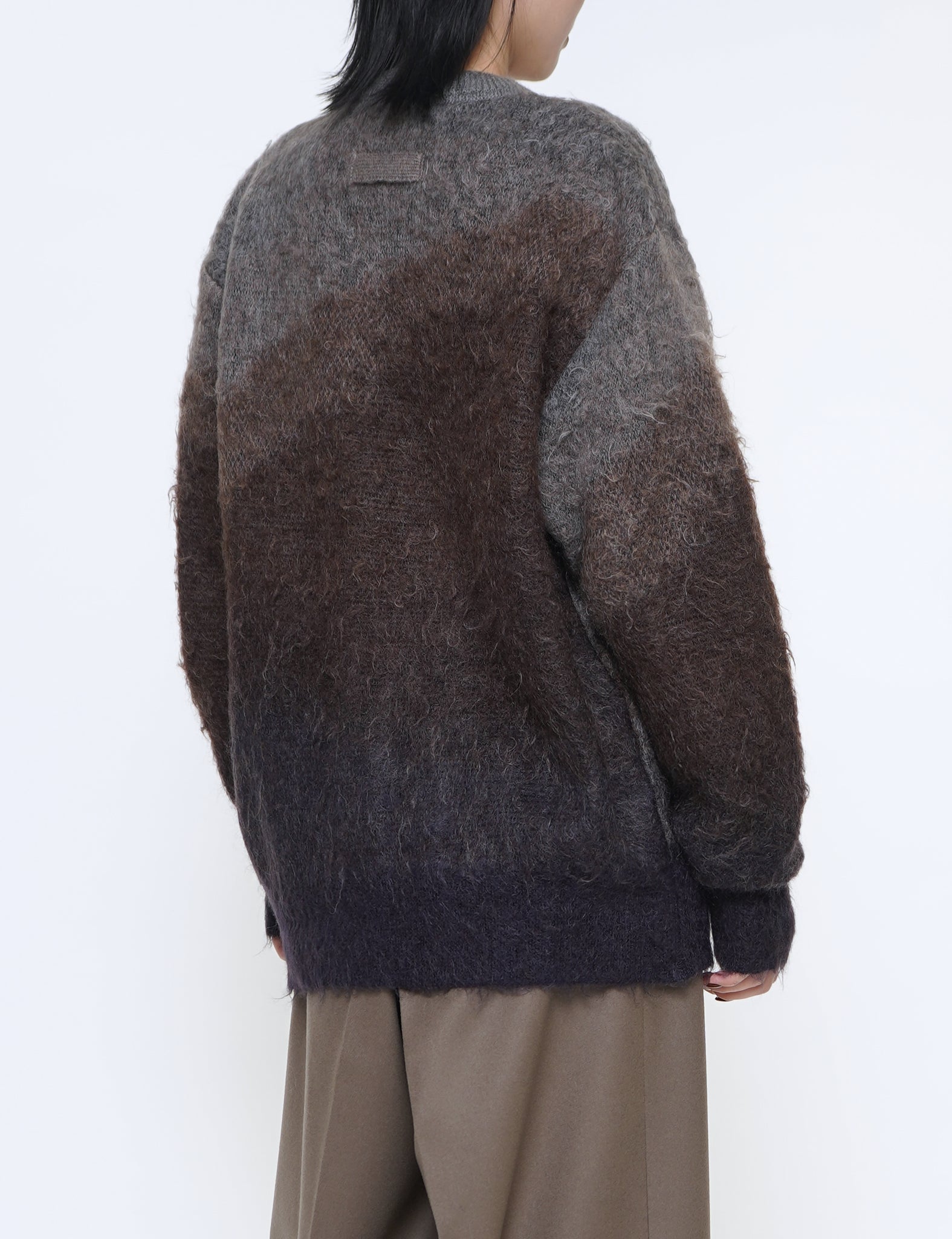BROWN CREAM GRADATION MOHAIR KNIT CARDIGAN