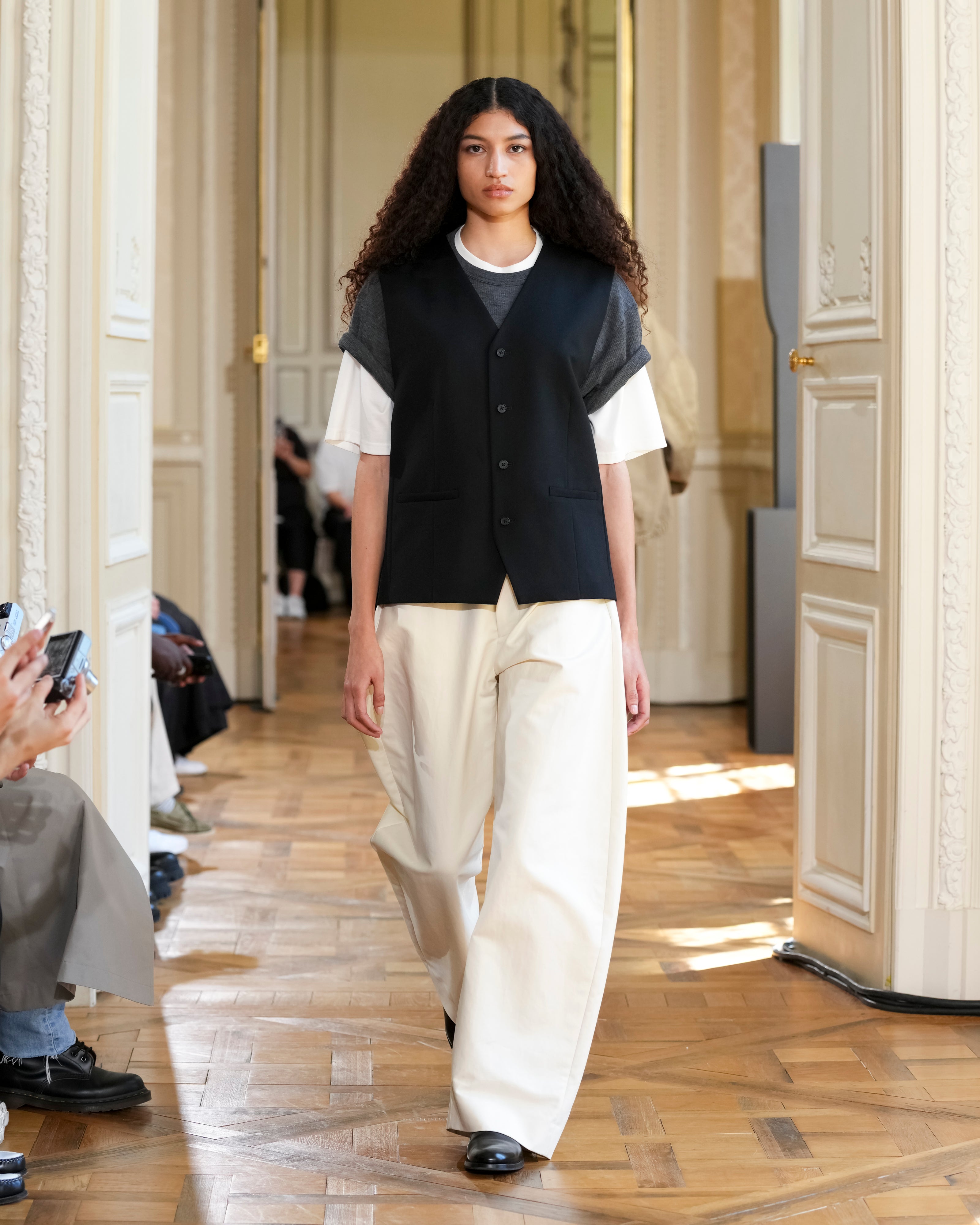 CREAM DOUBLE WEAVE COTTON ROUND PANTS