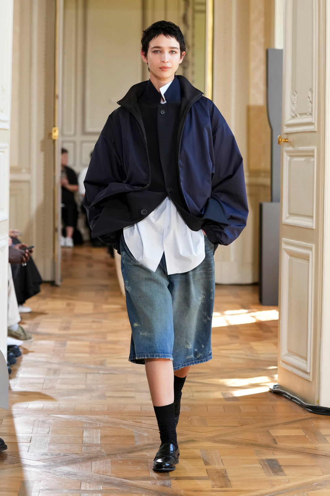 DARK NAVY SILK-BACK STAND COLLAR ZIP JACKET SS26