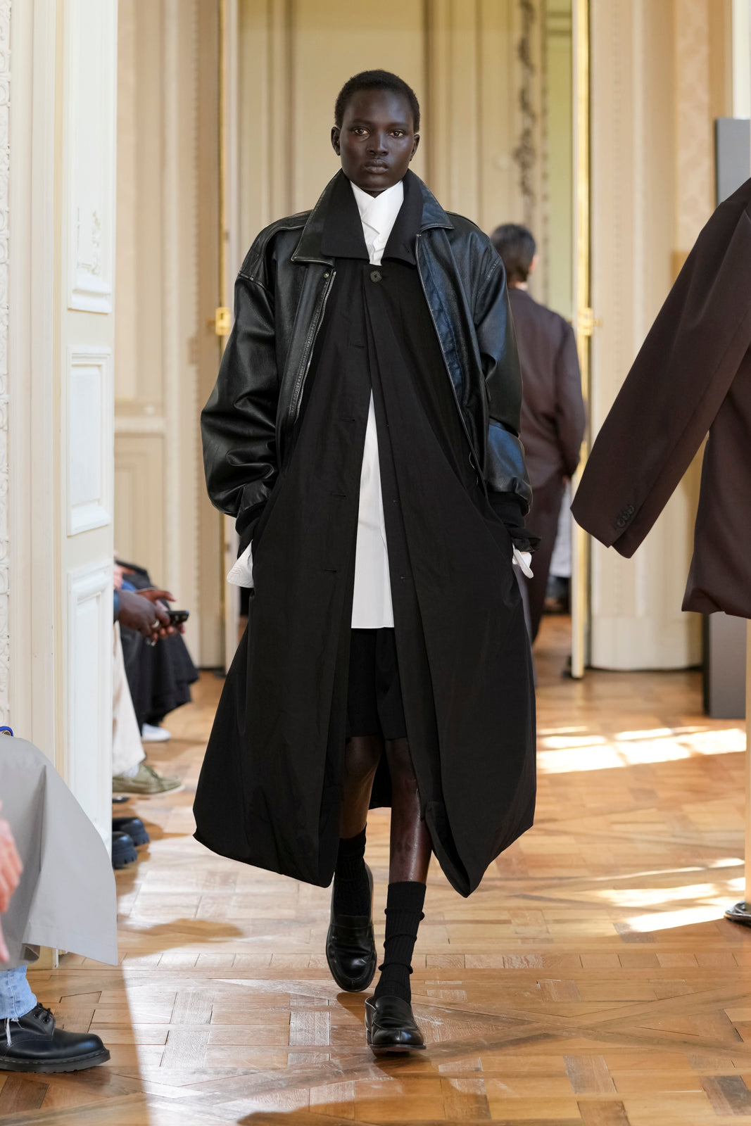 BLACK OVERSIZED LAYERED COMBINATION COAT