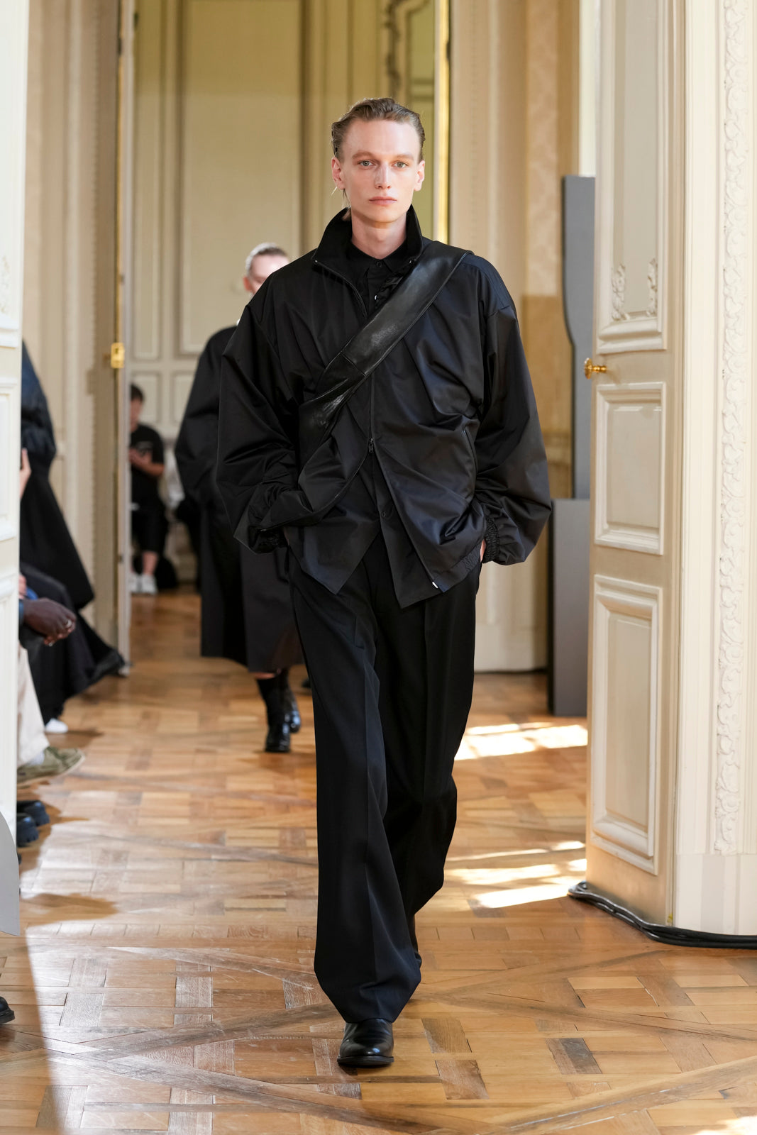 BLACK SILK-BACK STAND COLLAR ZIP JACKET SS26