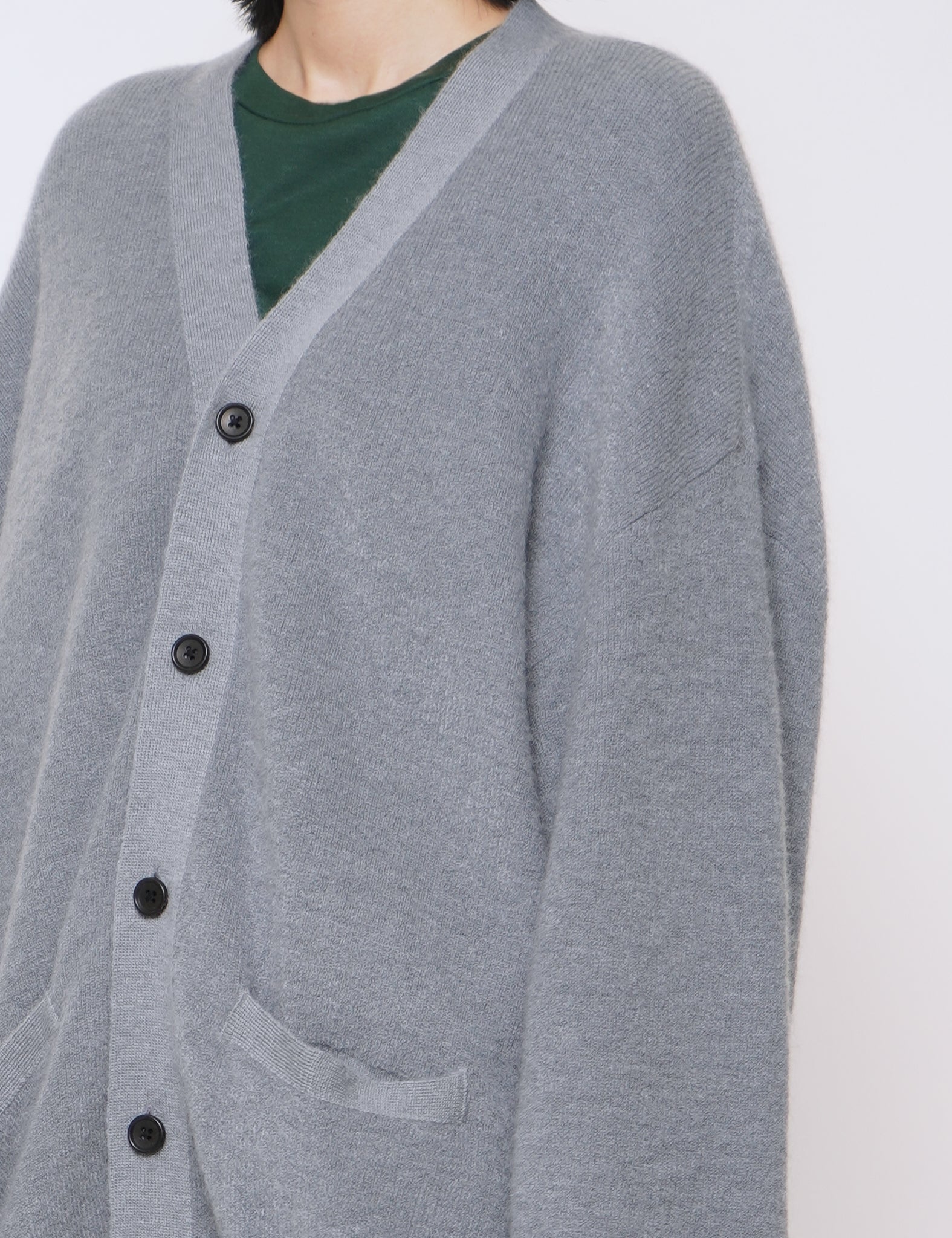 BLUE GREY FINE KID MOHAIR CARDIGAN