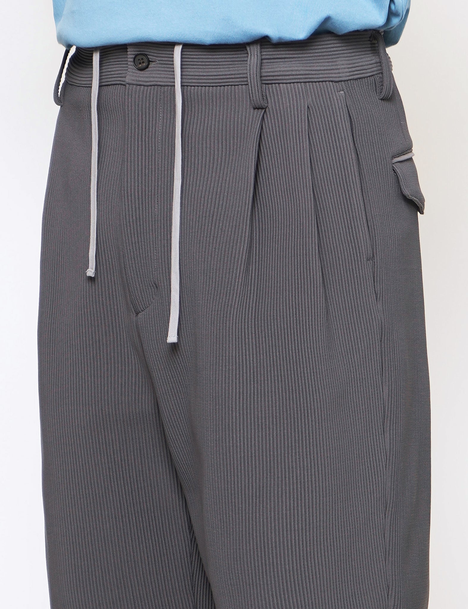 BLUE GREY GRADATION PLEATS TWO TUCK TROUSERS