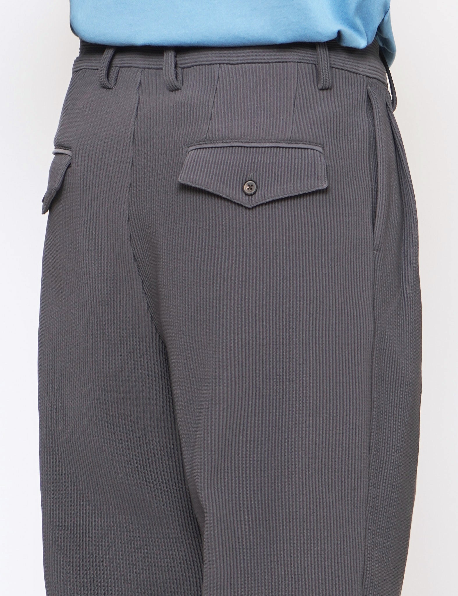 BLUE GREY GRADATION PLEATS TWO TUCK TROUSERS