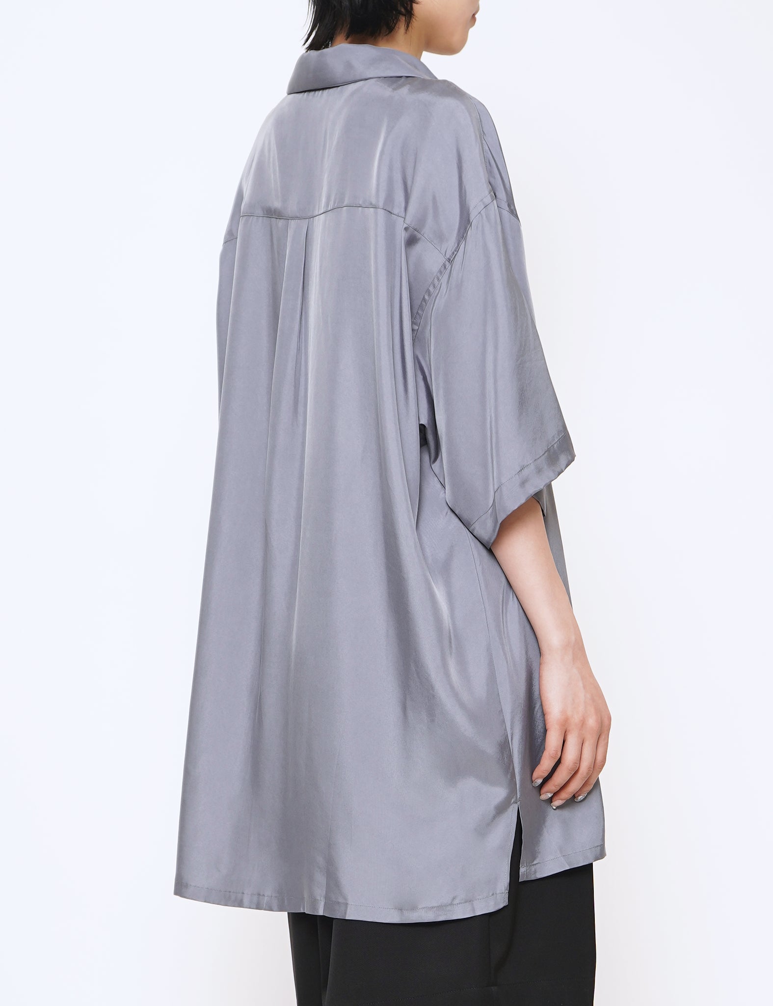 BLUE GREY OVERSIZED CUPRO OPEN COLLAR SS SHIRT