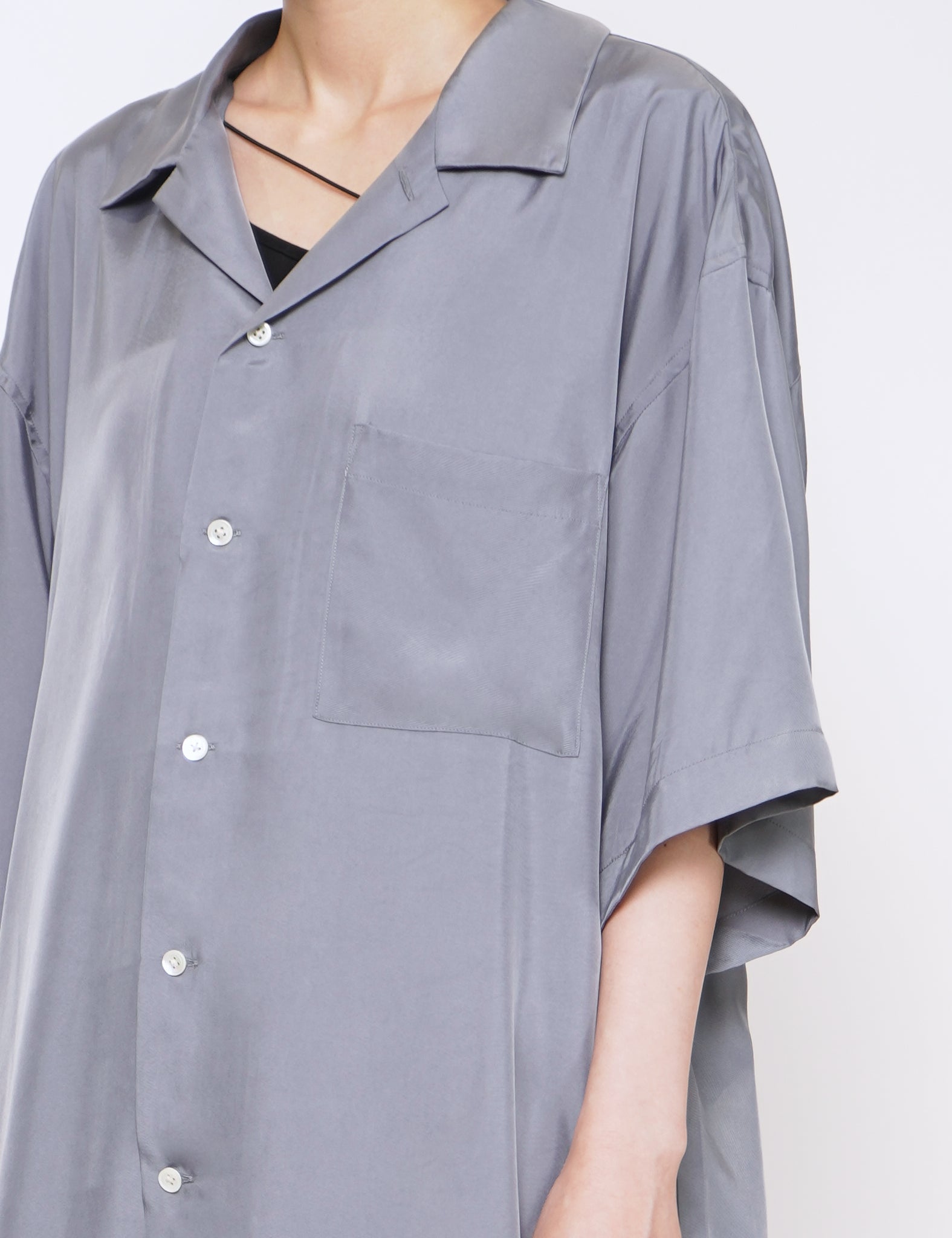 BLUE GREY OVERSIZED CUPRO OPEN COLLAR SS SHIRT