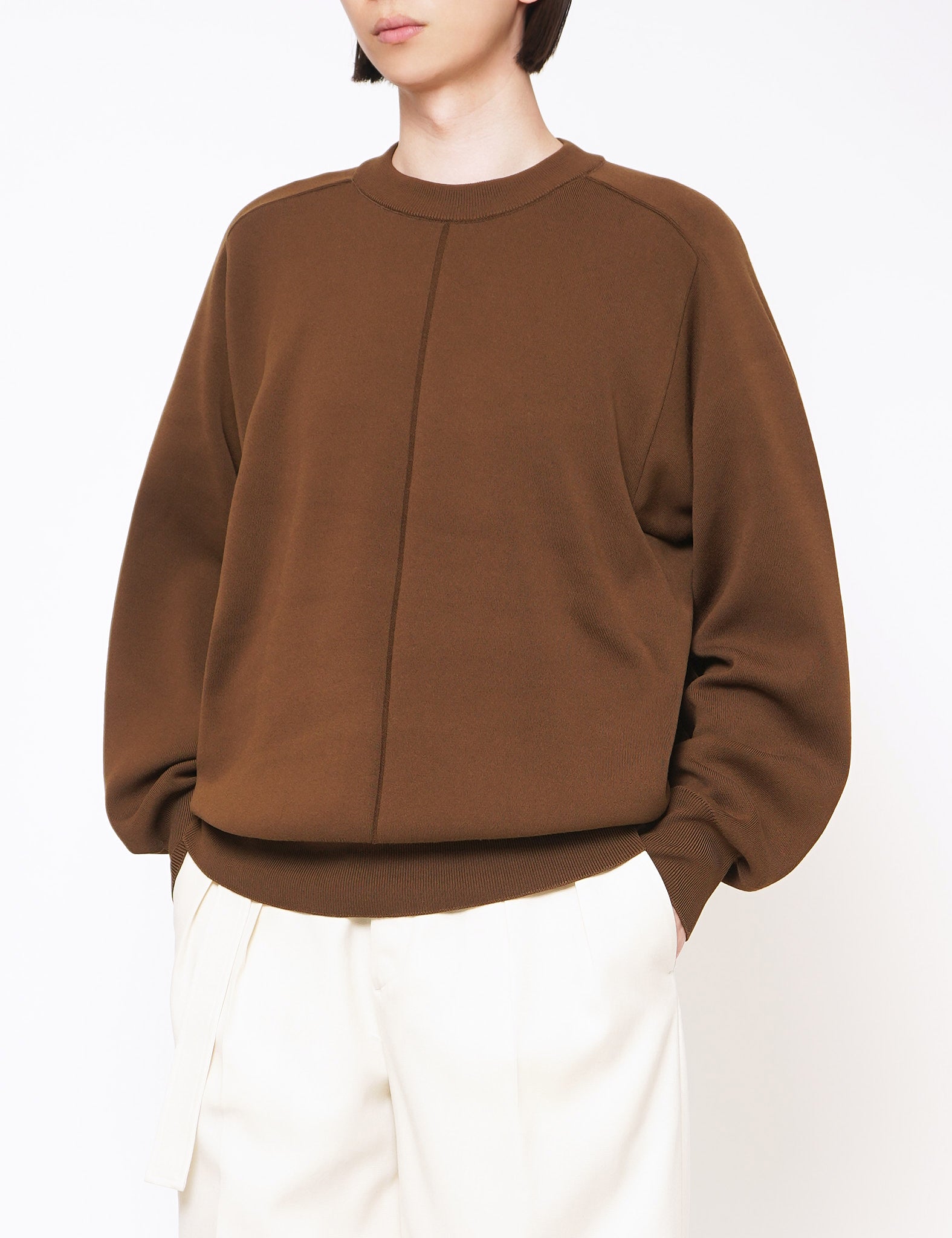 CAMEL HIGH STRETCH CREW NECK LONG SLEEVE KNIT