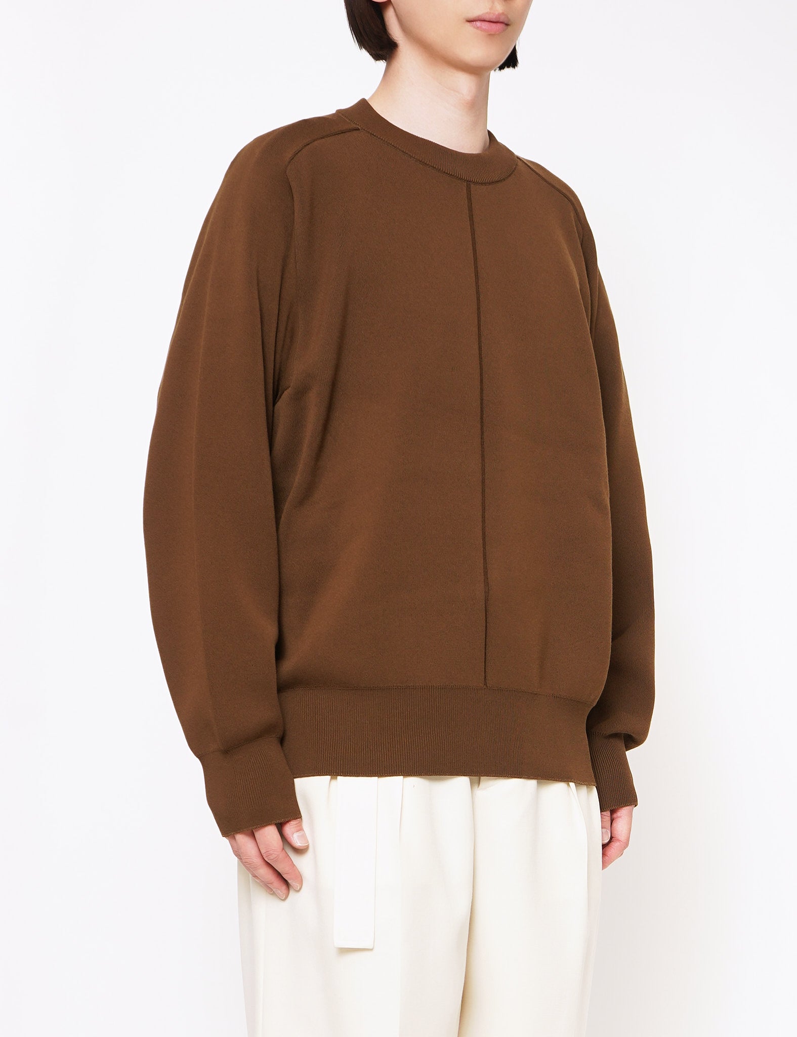 CAMEL HIGH STRETCH CREW NECK LONG SLEEVE KNIT