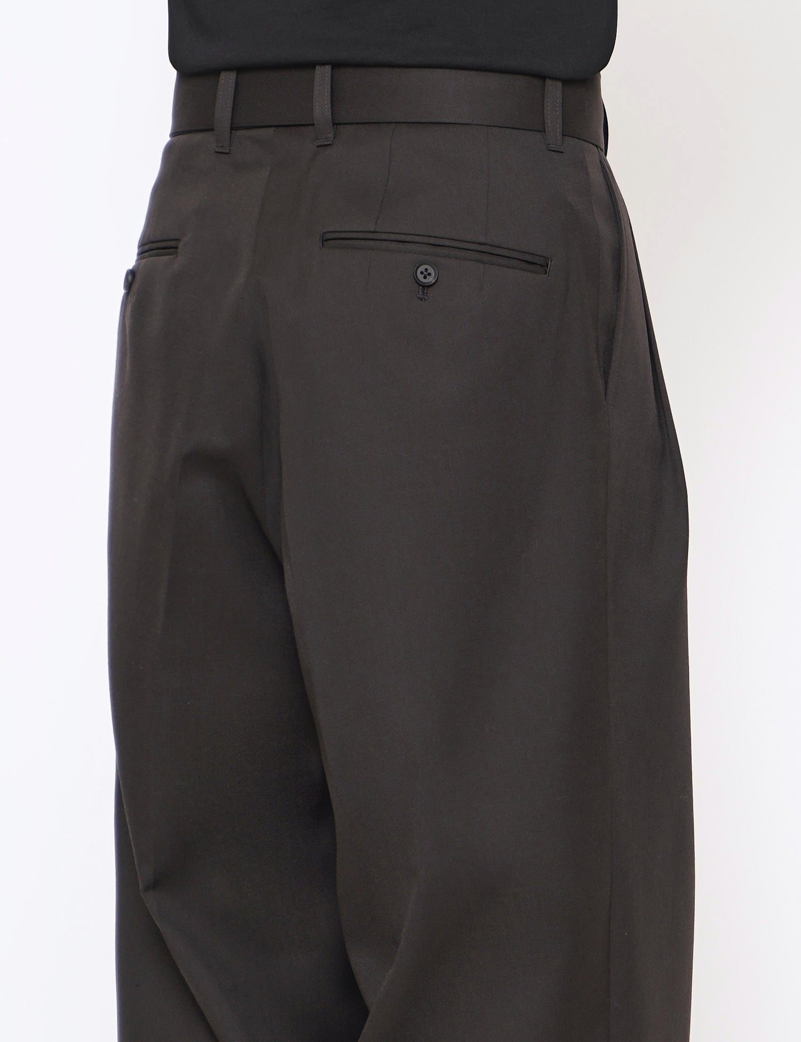 DARK CHARCOAL BELTED WIDE STRAIGHT TROUSERS
