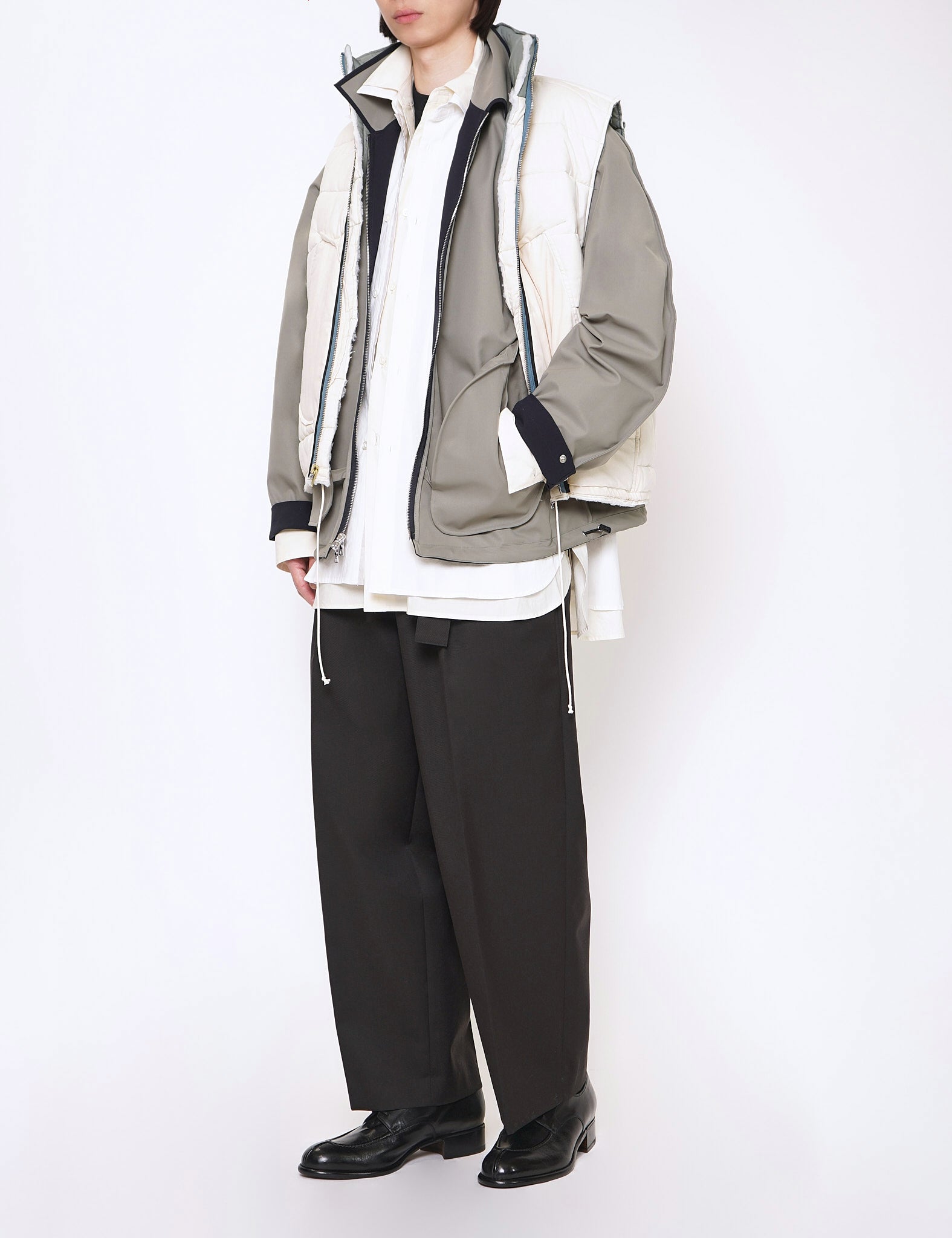 DARK CHARCOAL BELTED WIDE STRAIGHT TROUSERS