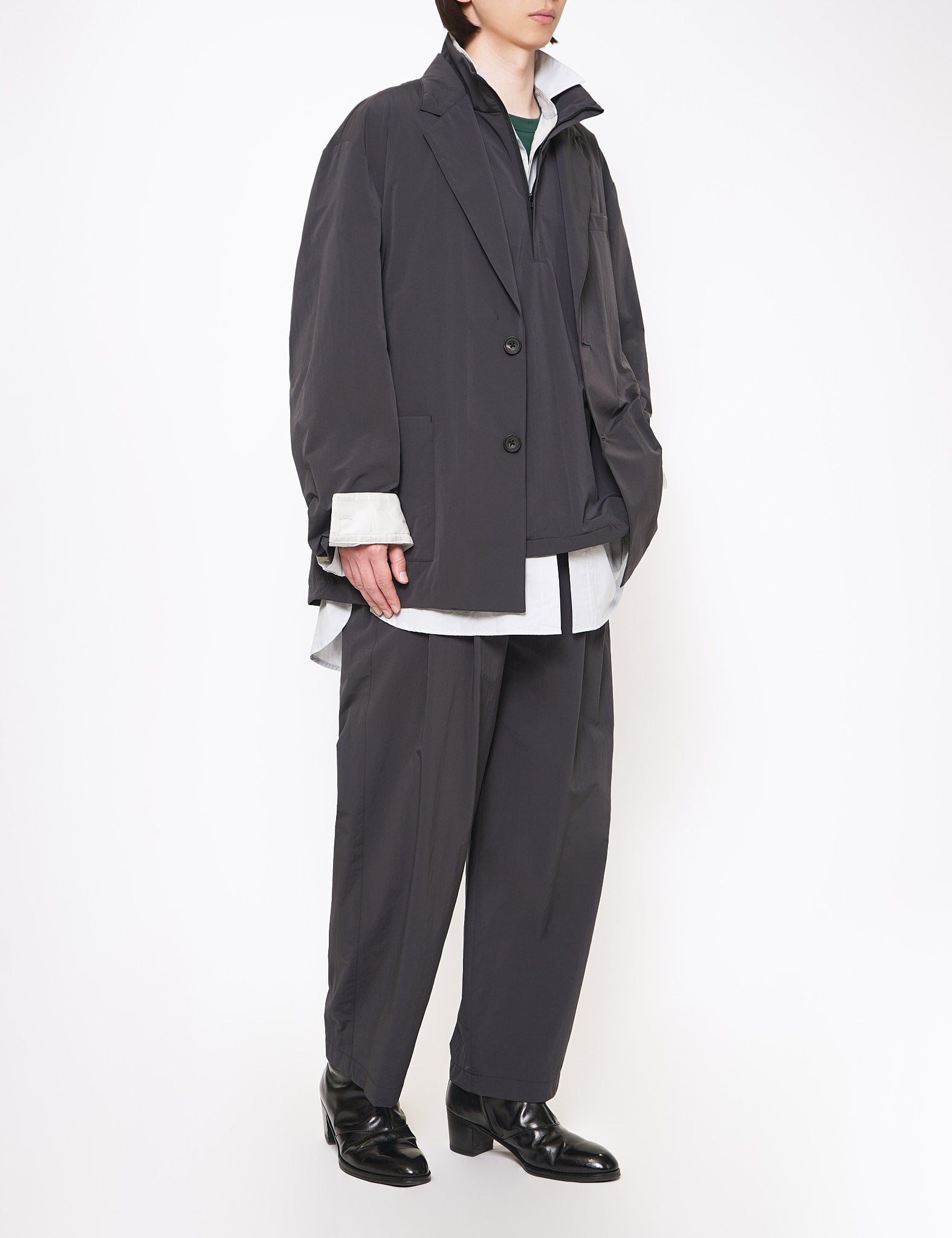 DARK GREY KHAKI WINDPROOF NYLON EASY JACKET