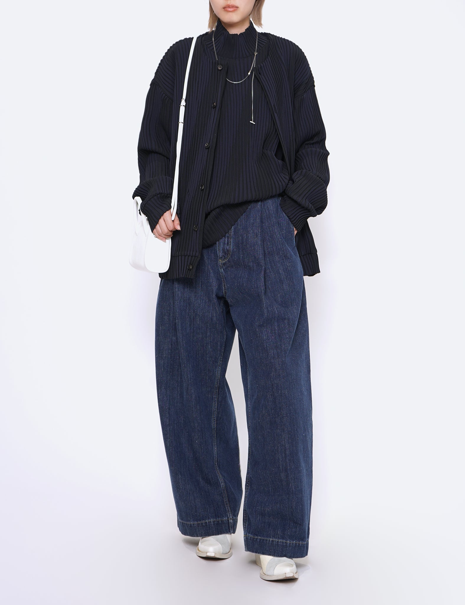 DARK NAVY OBLIQUE PATTERNED LONG SLEEVE KNIT