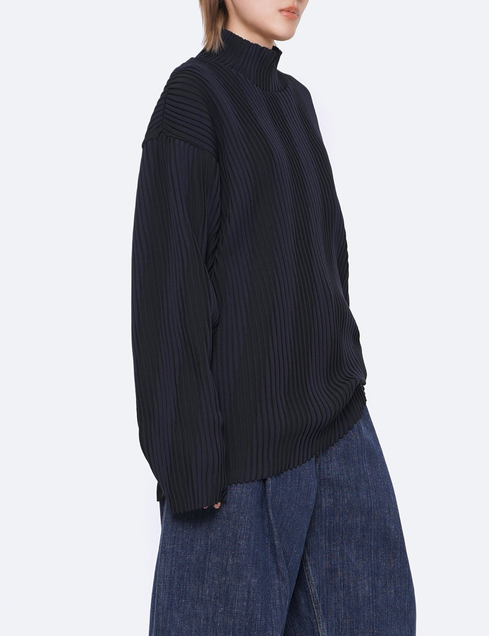 DARK NAVY OBLIQUE PATTERNED LONG SLEEVE KNIT