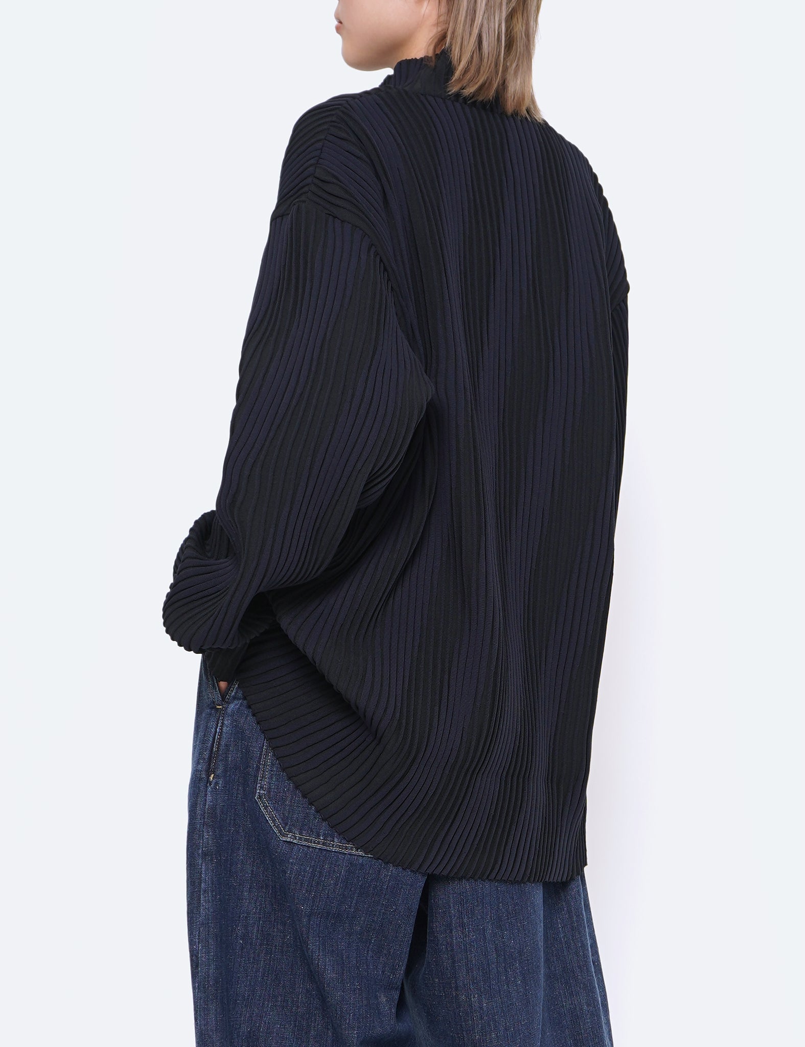 DARK NAVY OBLIQUE PATTERNED LONG SLEEVE KNIT