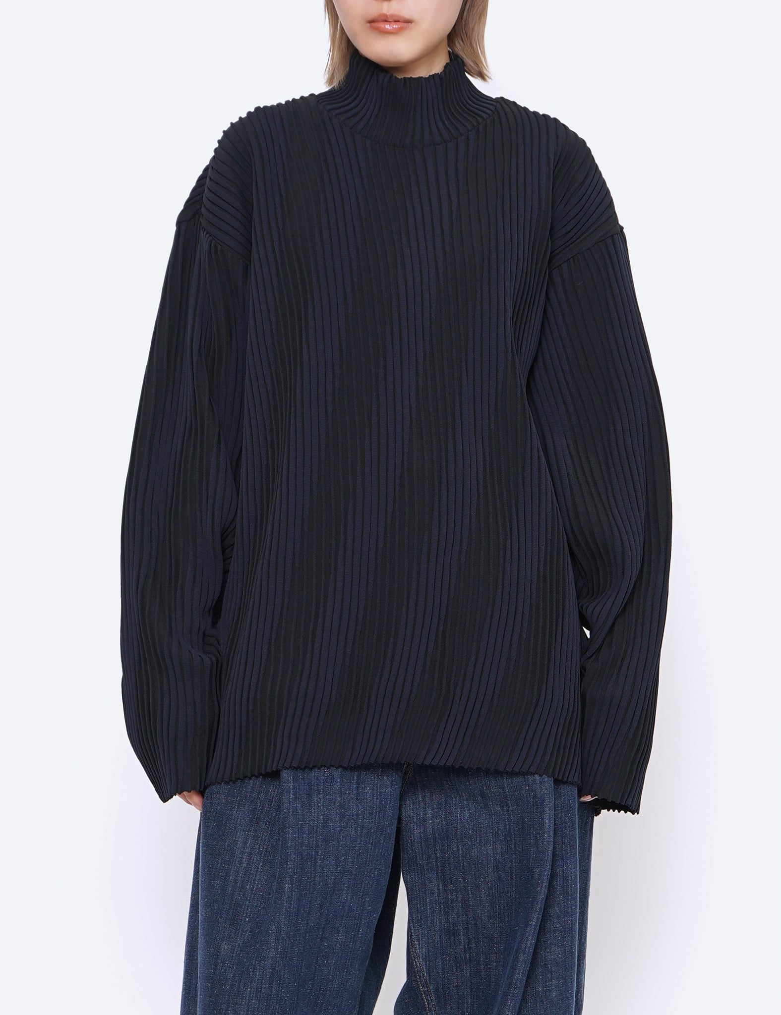 DARK NAVY OBLIQUE PATTERNED LONG SLEEVE KNIT