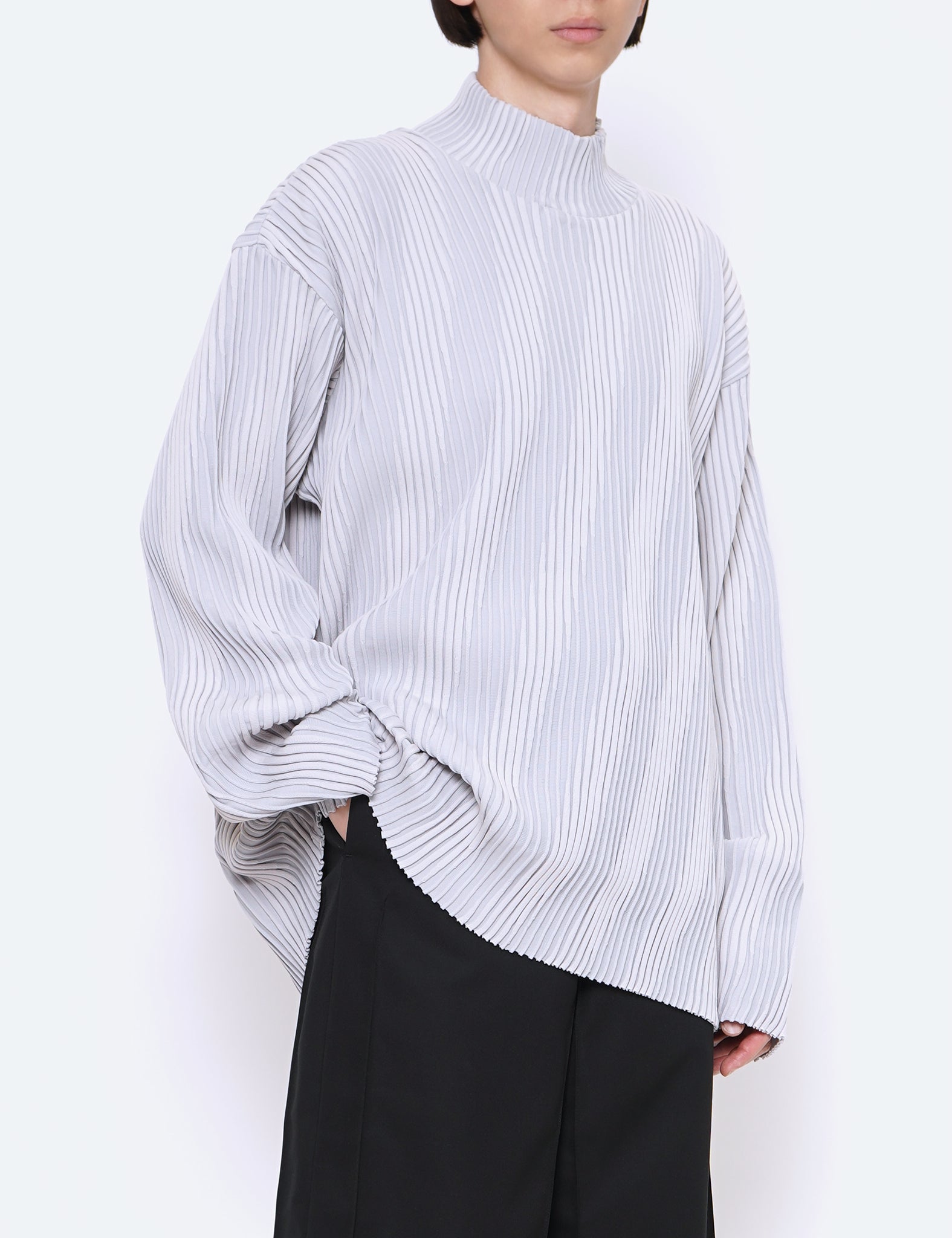 GREY OBLIQUE PATTERNED LONG SLEEVE KNIT