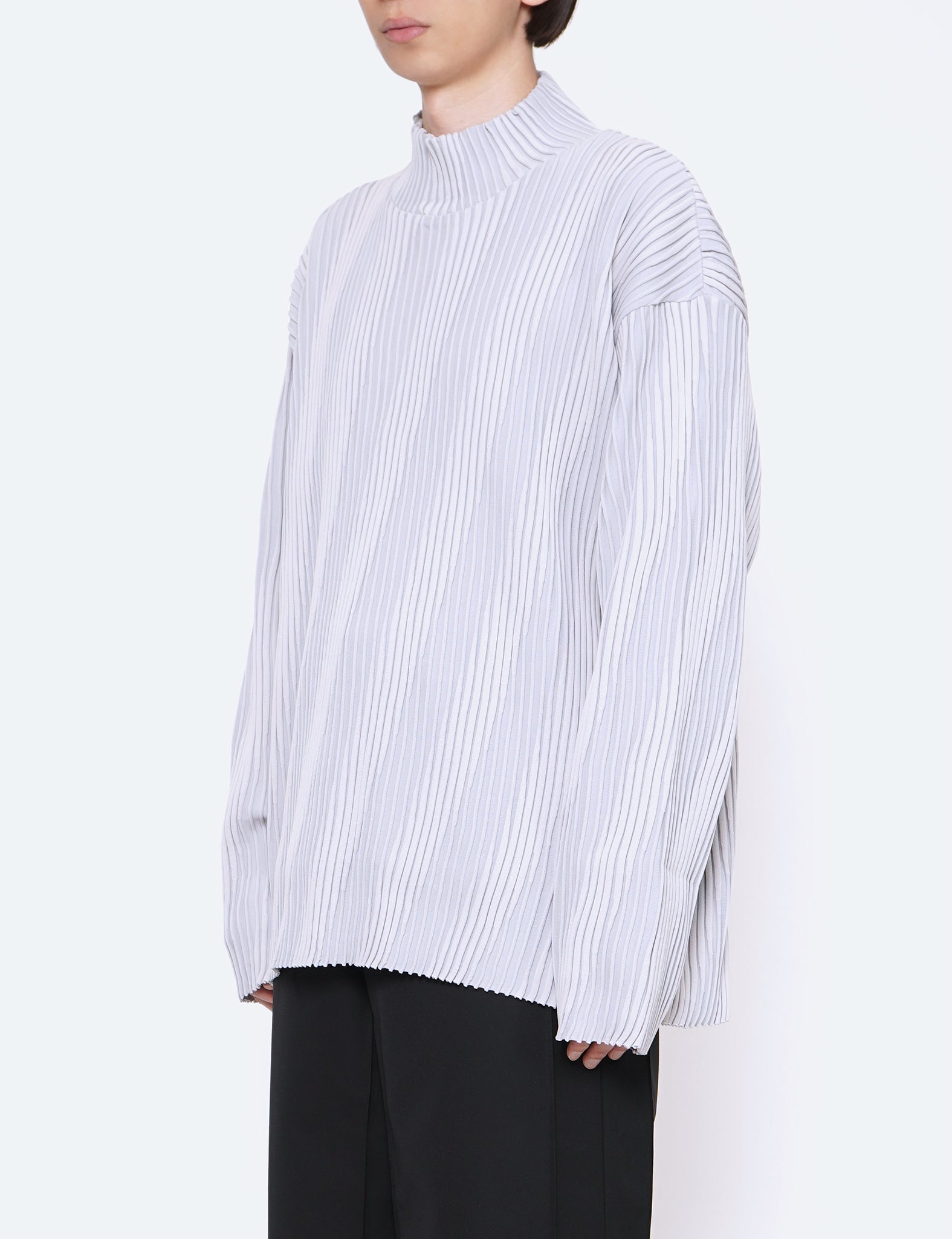 GREY OBLIQUE PATTERNED LONG SLEEVE KNIT