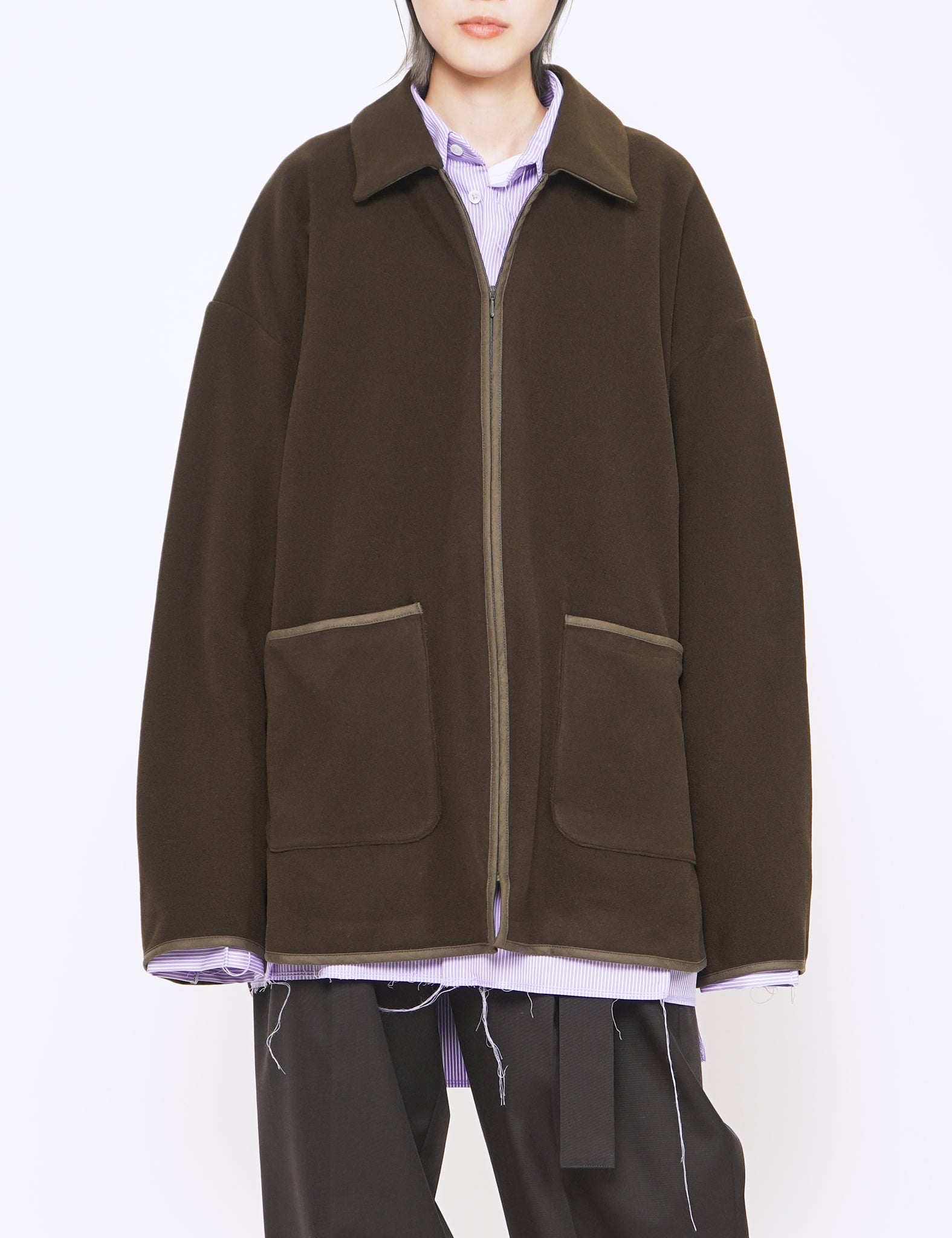 MILITARY KHAKI FLEECE ZIP JACKET