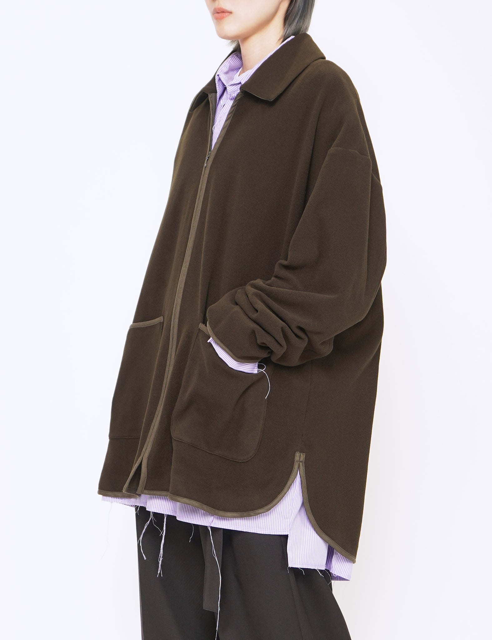 MILITARY KHAKI FLEECE ZIP JACKET