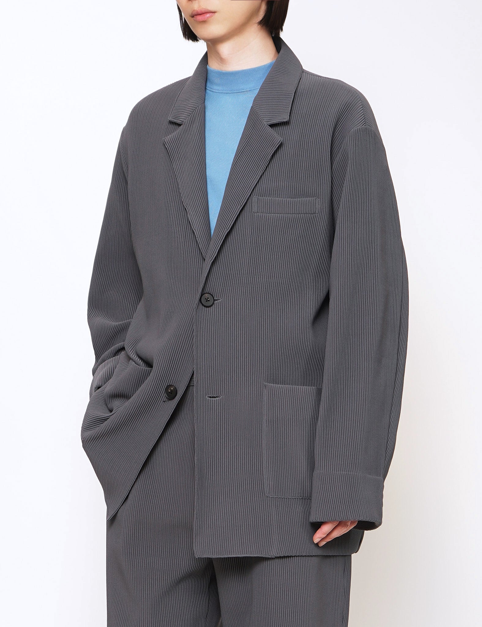 N. GREY OVERSIZED GRADATION PLEATS JACKET