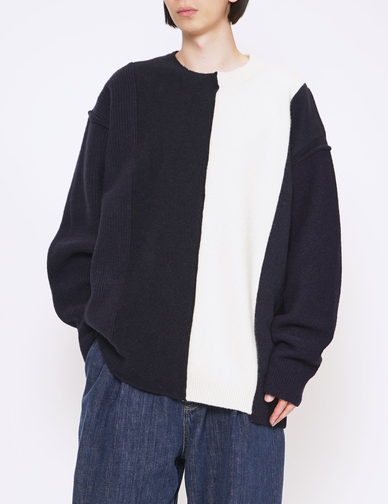 NAVY X OFF OVERSIZED MULTI PATCHED LONG SLEEVE KNIT
