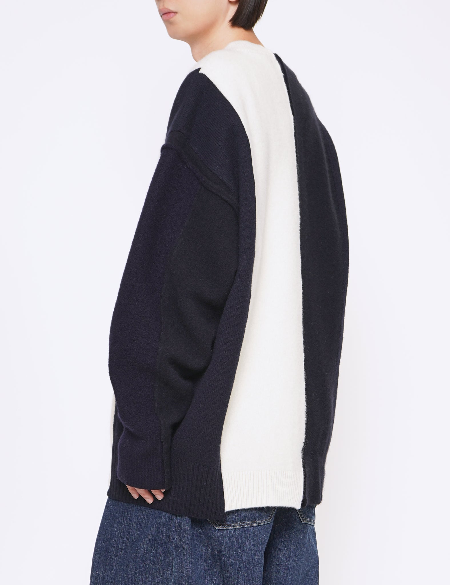 NAVY X OFF OVERSIZED MULTI PATCHED LONG SLEEVE KNIT