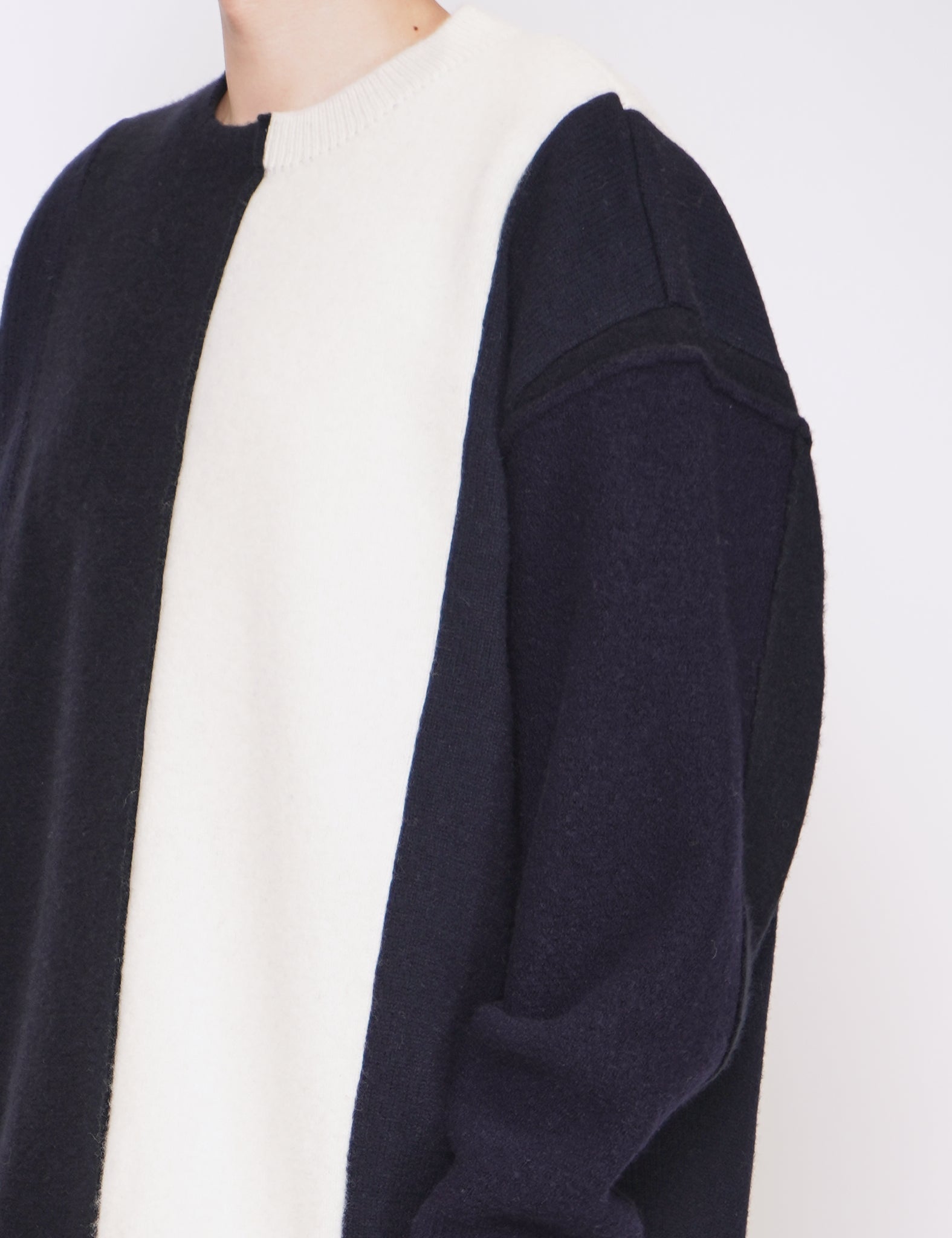 NAVY X OFF OVERSIZED MULTI PATCHED LONG SLEEVE KNIT