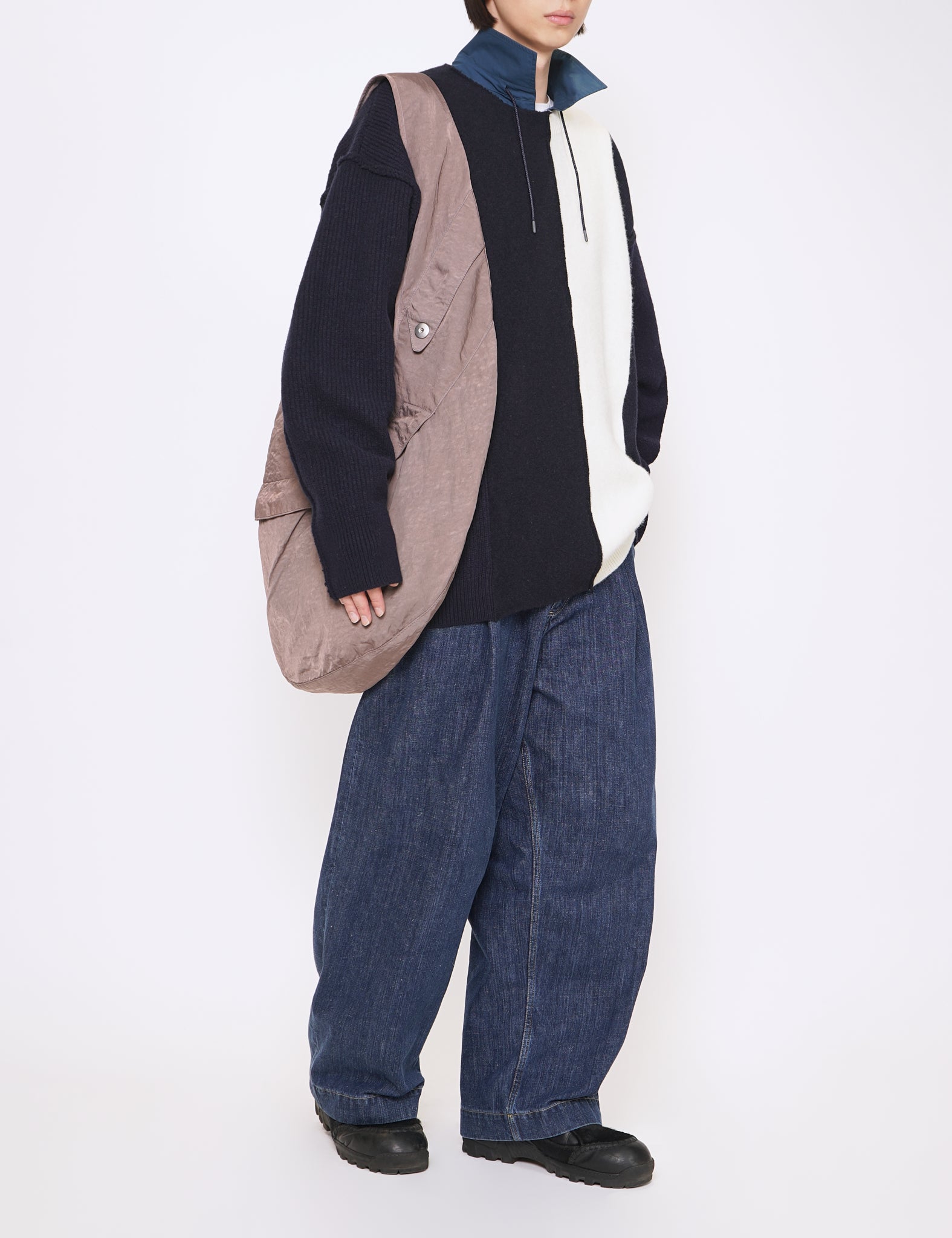 NAVY X OFF OVERSIZED MULTI PATCHED LONG SLEEVE KNIT