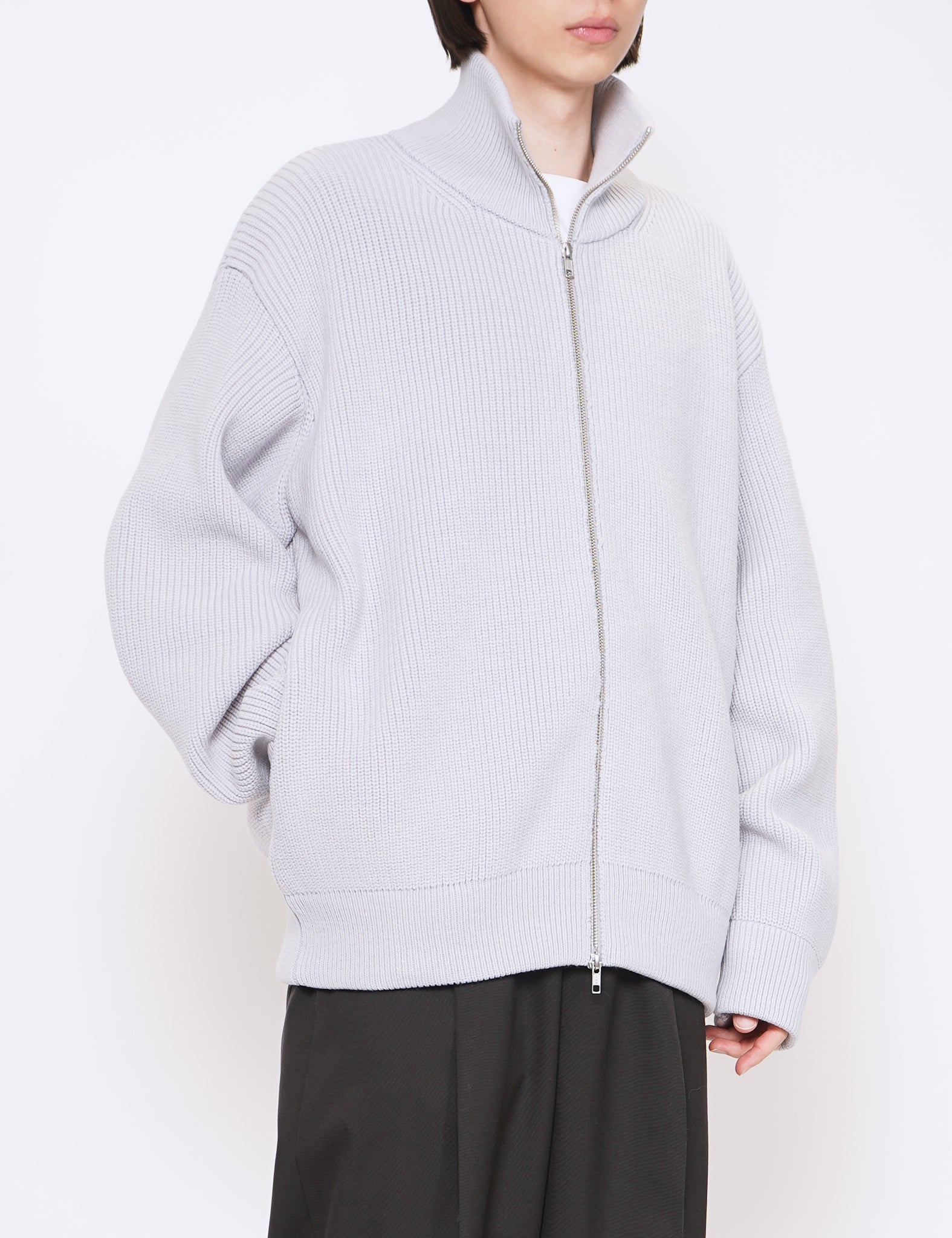 OFF GREY OVERSIZED DRIVERS KNIT ZIP JACKET