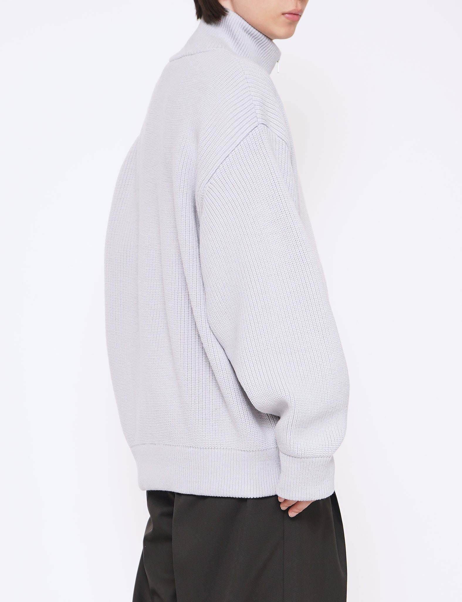 OFF GREY OVERSIZED DRIVERS KNIT ZIP JACKET