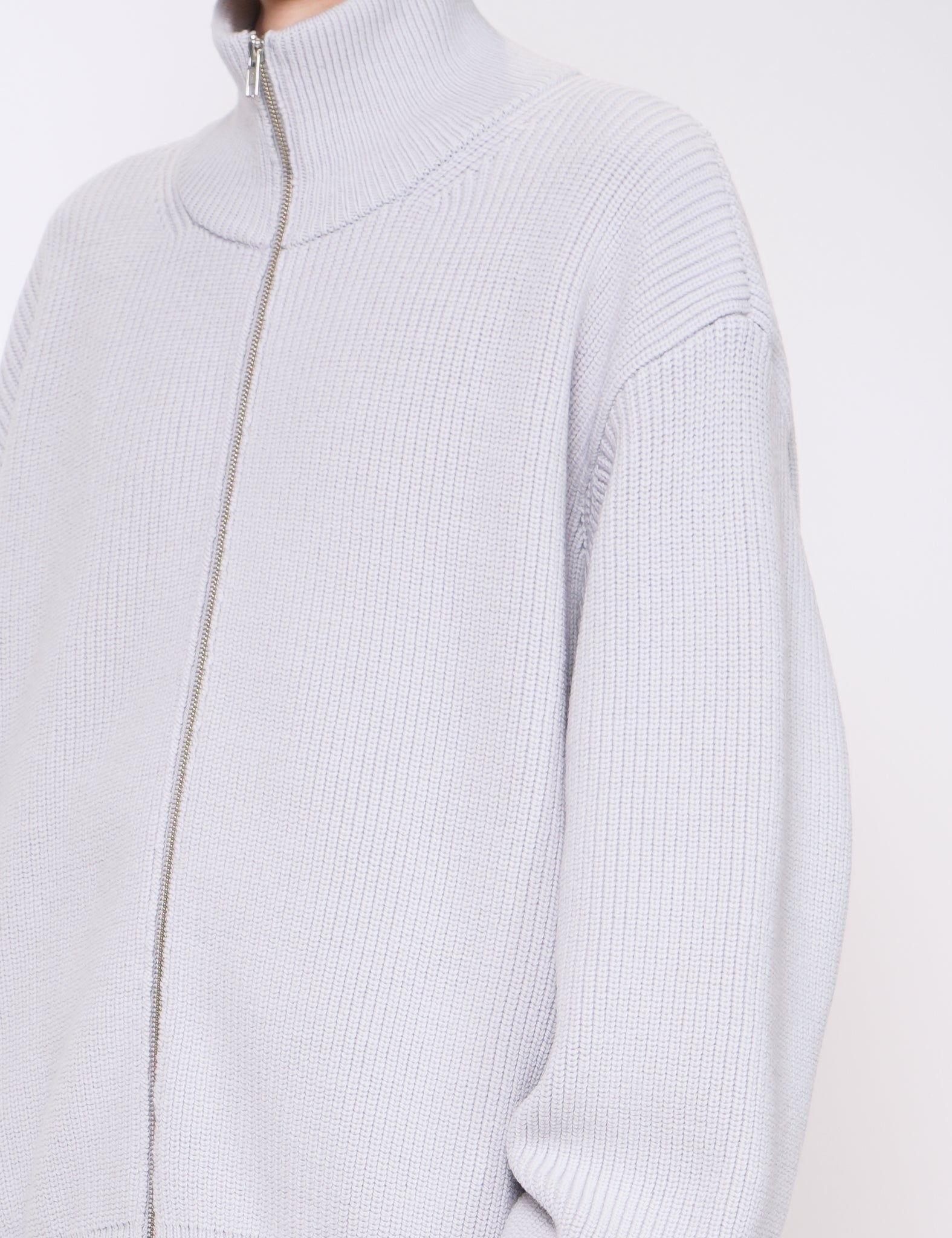 OFF GREY OVERSIZED DRIVERS KNIT ZIP JACKET