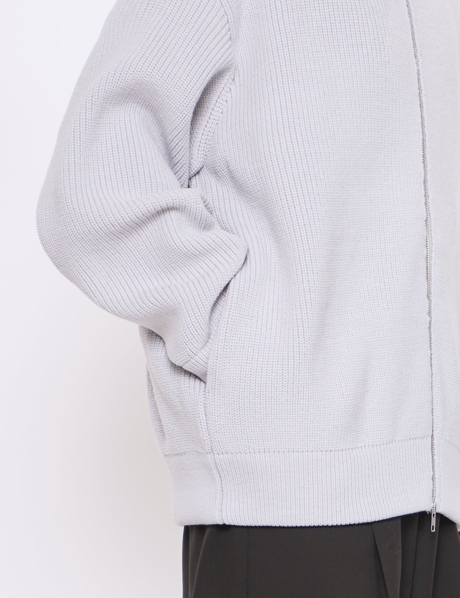 OFF GREY OVERSIZED DRIVERS KNIT ZIP JACKET